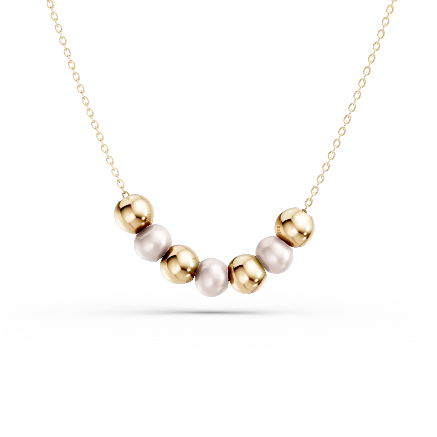 Yellow gold necklace with beads and synthetic pearls