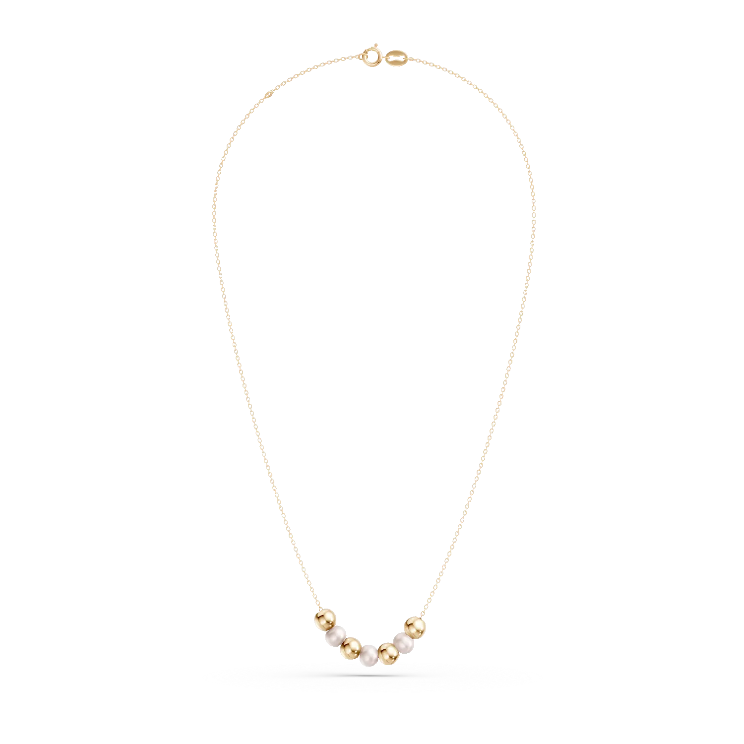 Yellow gold necklace with beads and synthetic pearls