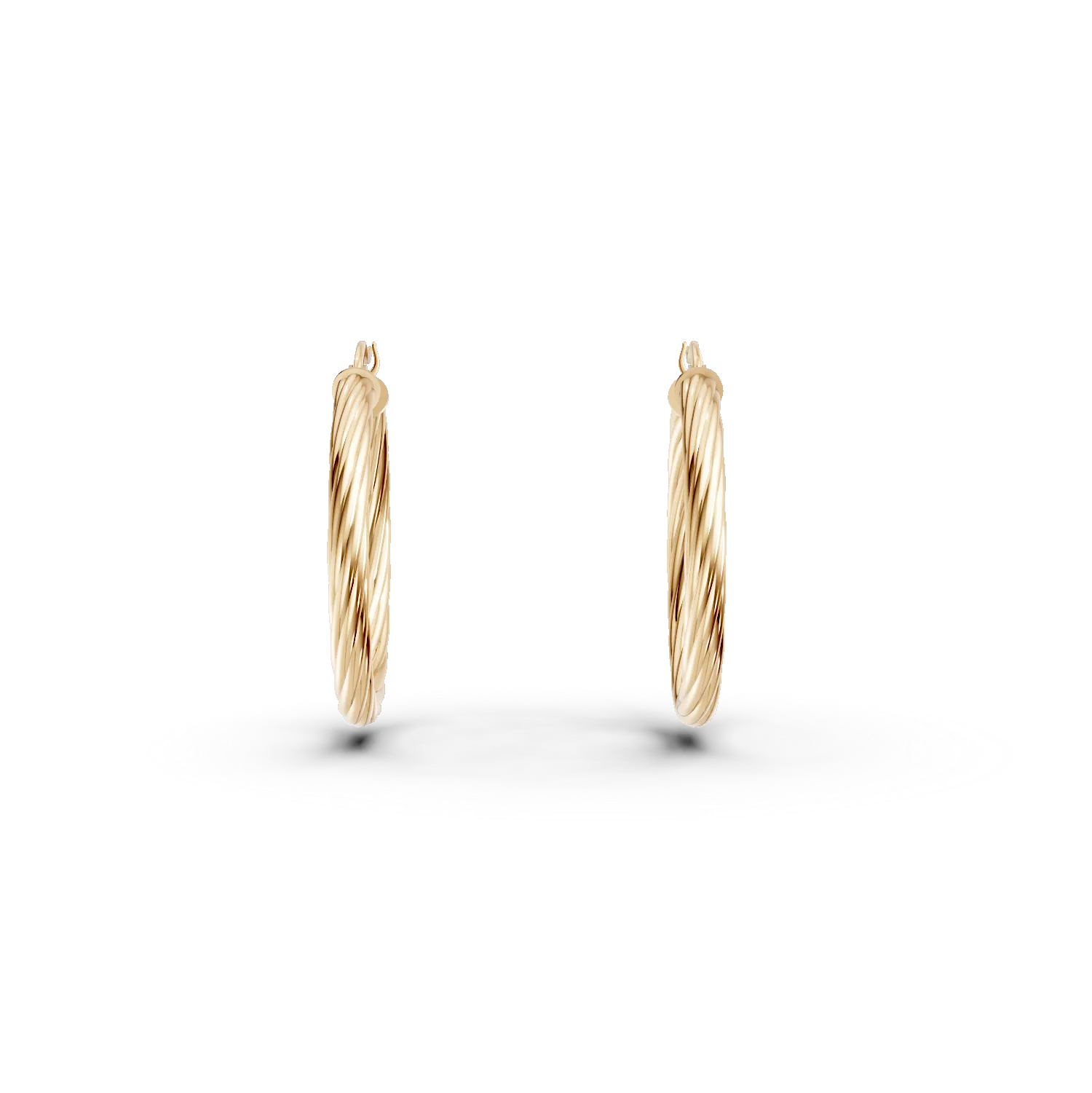 Yellow gold hoop striated earrings