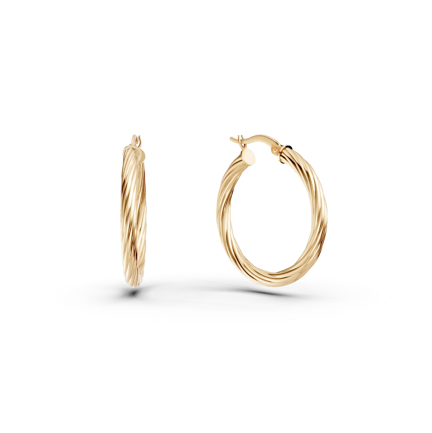 Yellow gold hoop striated earrings