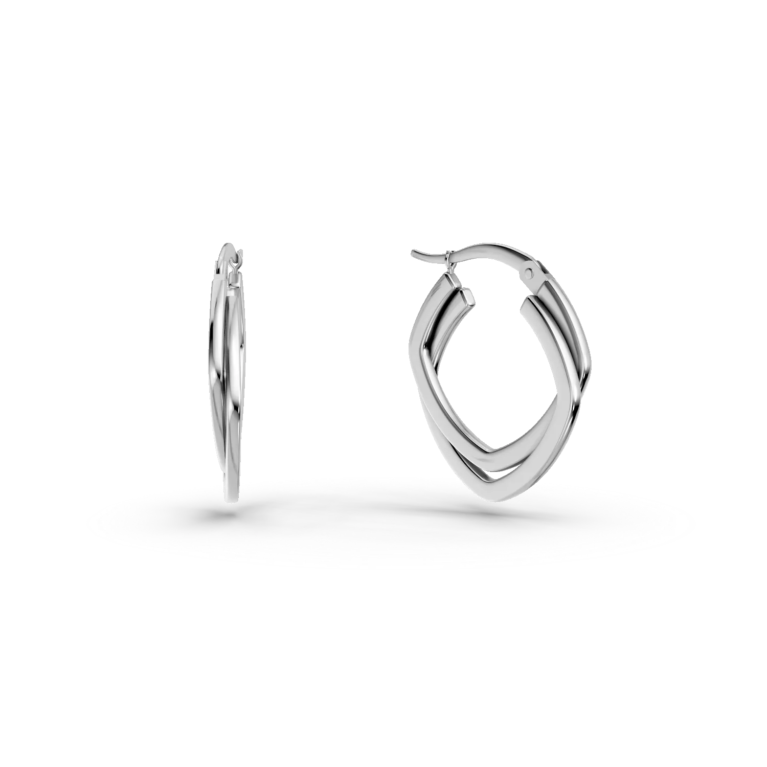 White gold square earrings