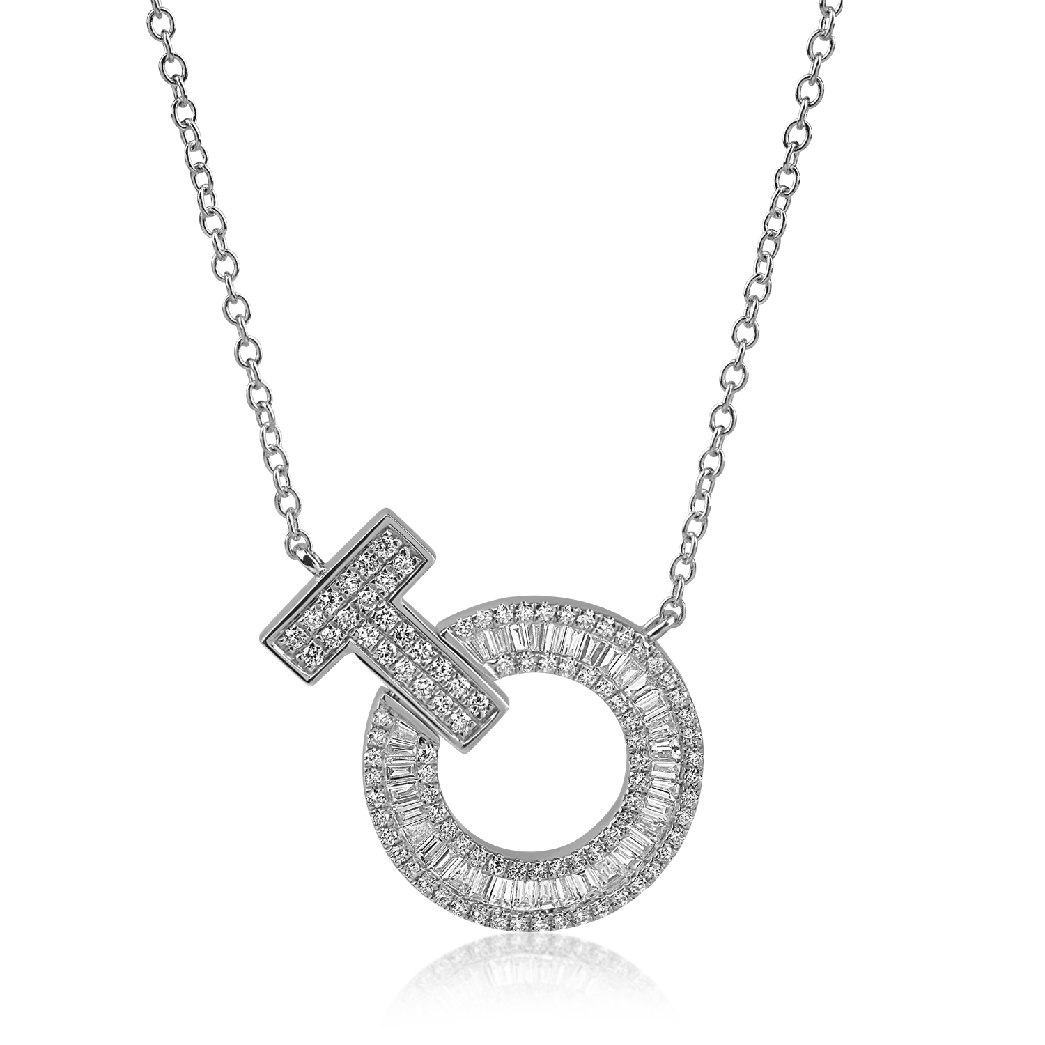 Lant cu pandantiv cerc din aur alb cu diamante de 0.6ct-187134