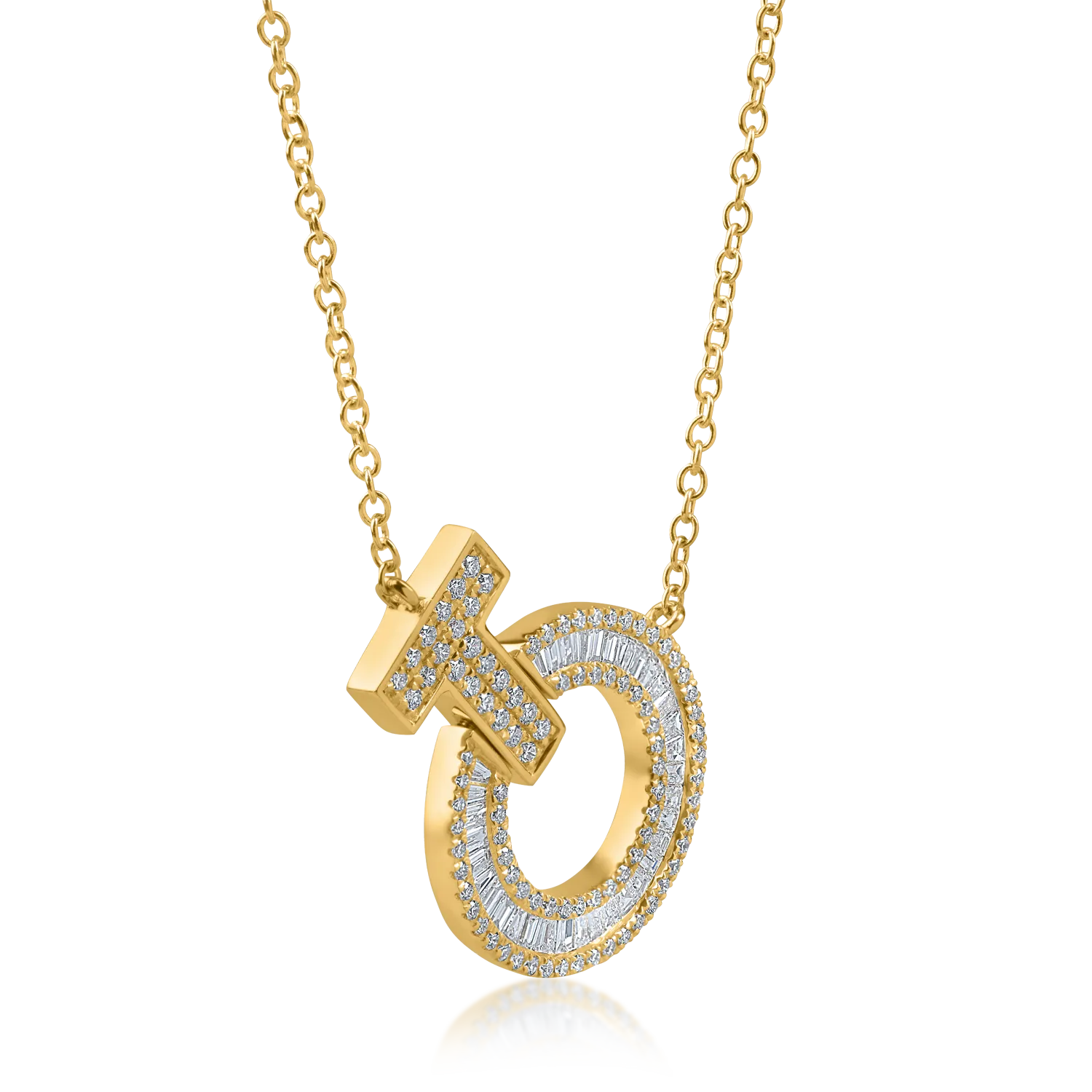 Yellow gold circle pendant necklace with 0.6ct diamonds