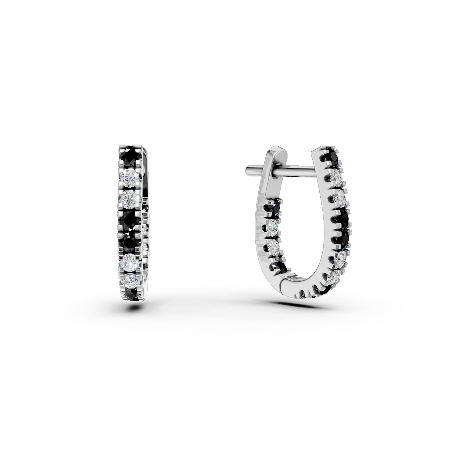 Cercei minimalisti din aur alb cu diamante negre si incolore de 1.2ct