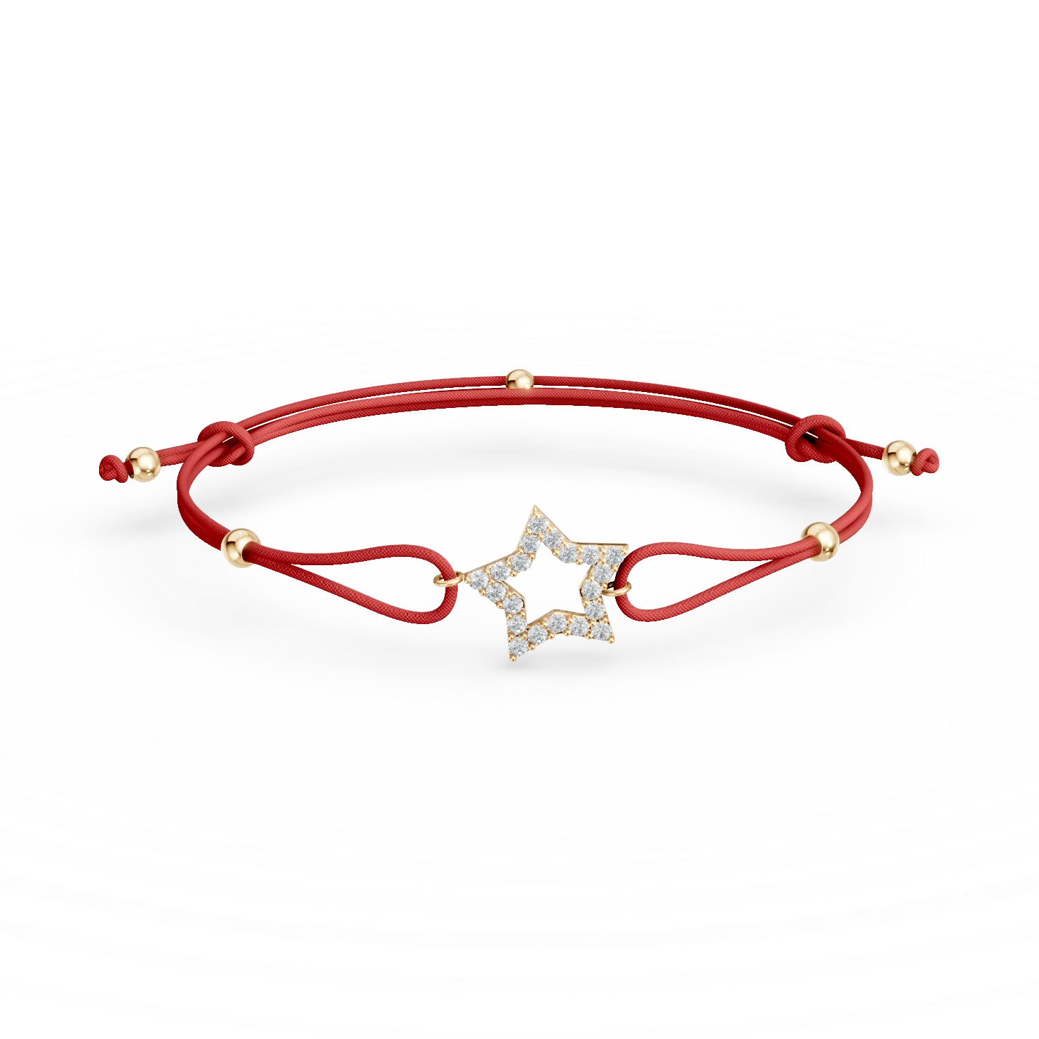 Yellow gold star pendant cord bracelet with zirconia