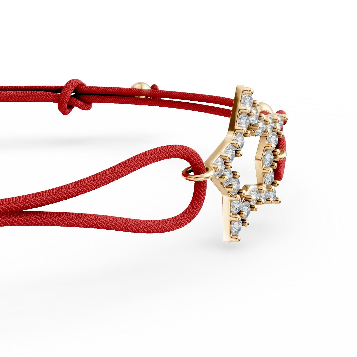 Yellow gold star pendant cord bracelet with zirconia