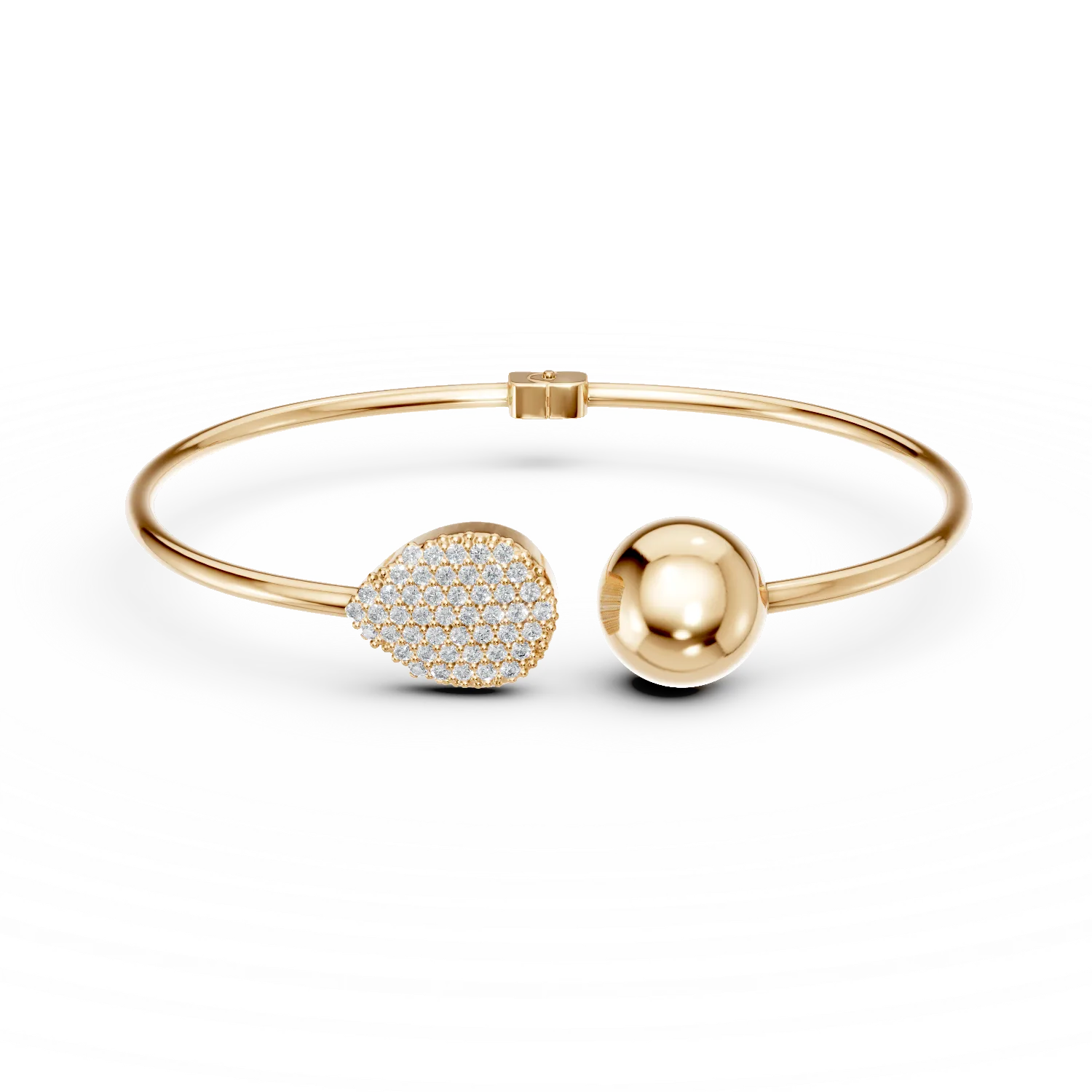 Yellow gold open bangle with zirconia