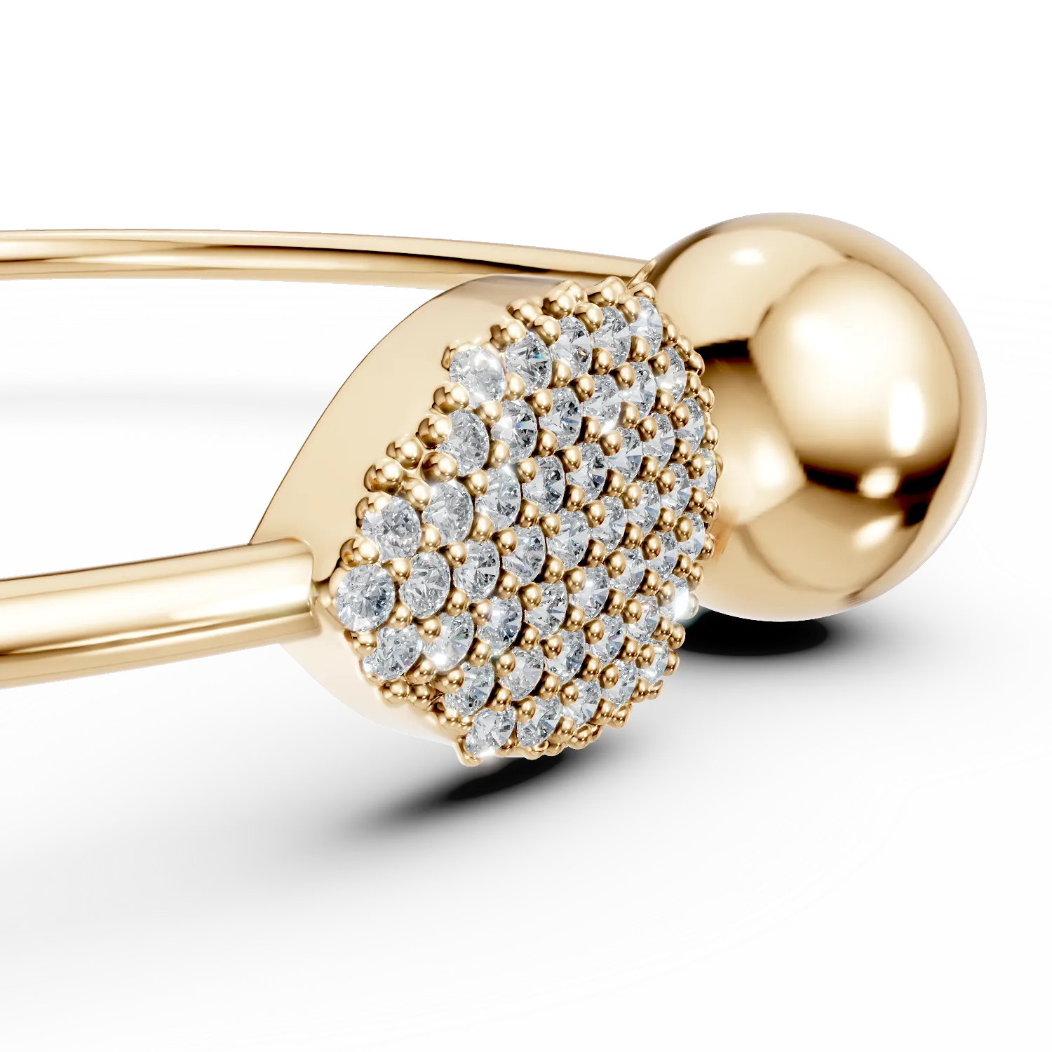 Yellow gold open bangle with zirconia