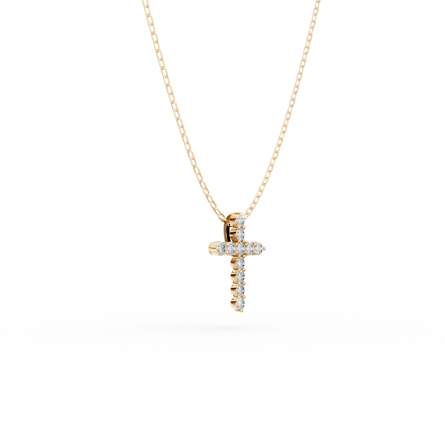 Yellow gold cross pendant necklace with 0.08ct diamonds