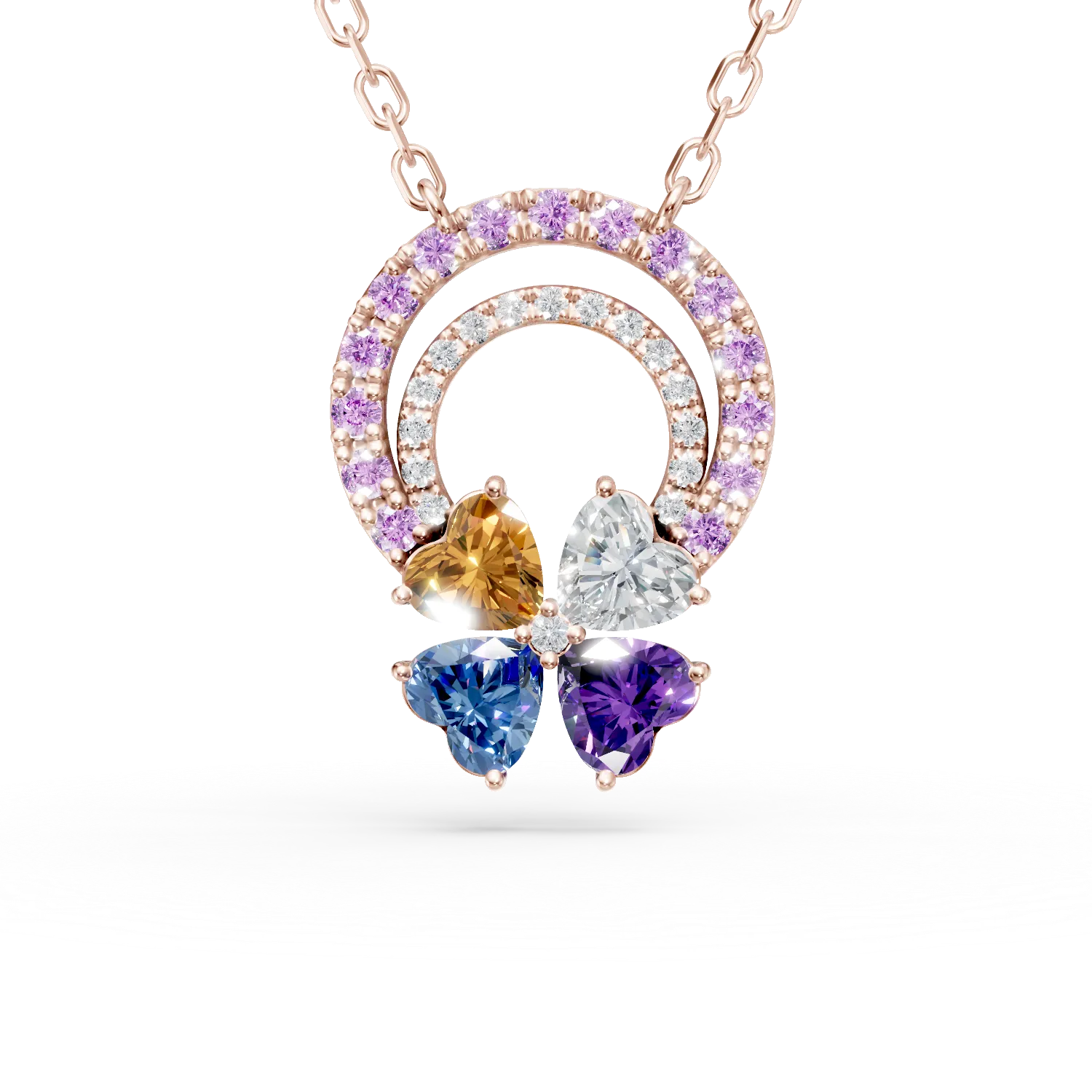 Lant cu pandantiv floare din aur roz cu pietre pretioase si semipretioase de 0.7ct-187833
