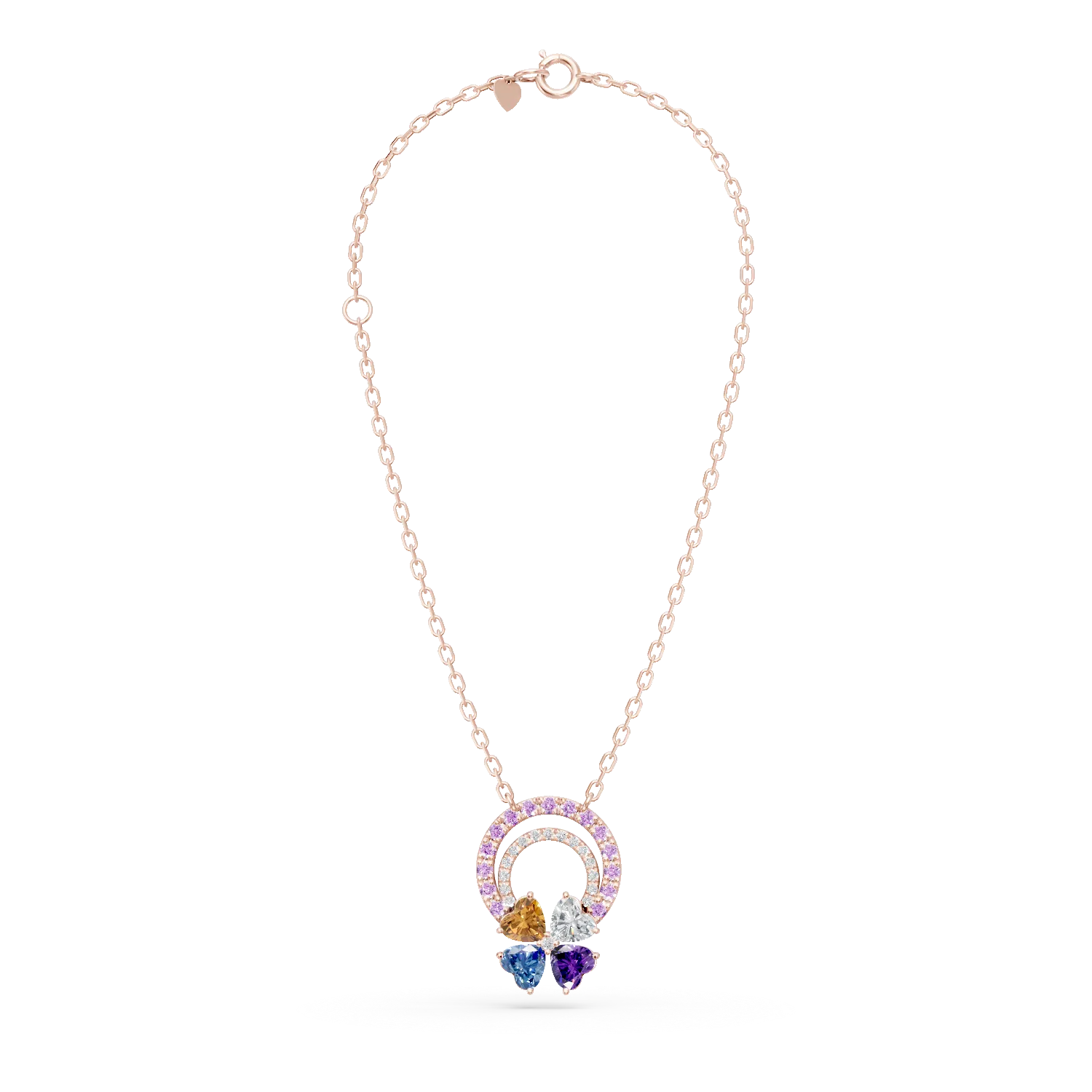 Rose gold flower pendant necklace with 0.7ct precious and semi-precious stones