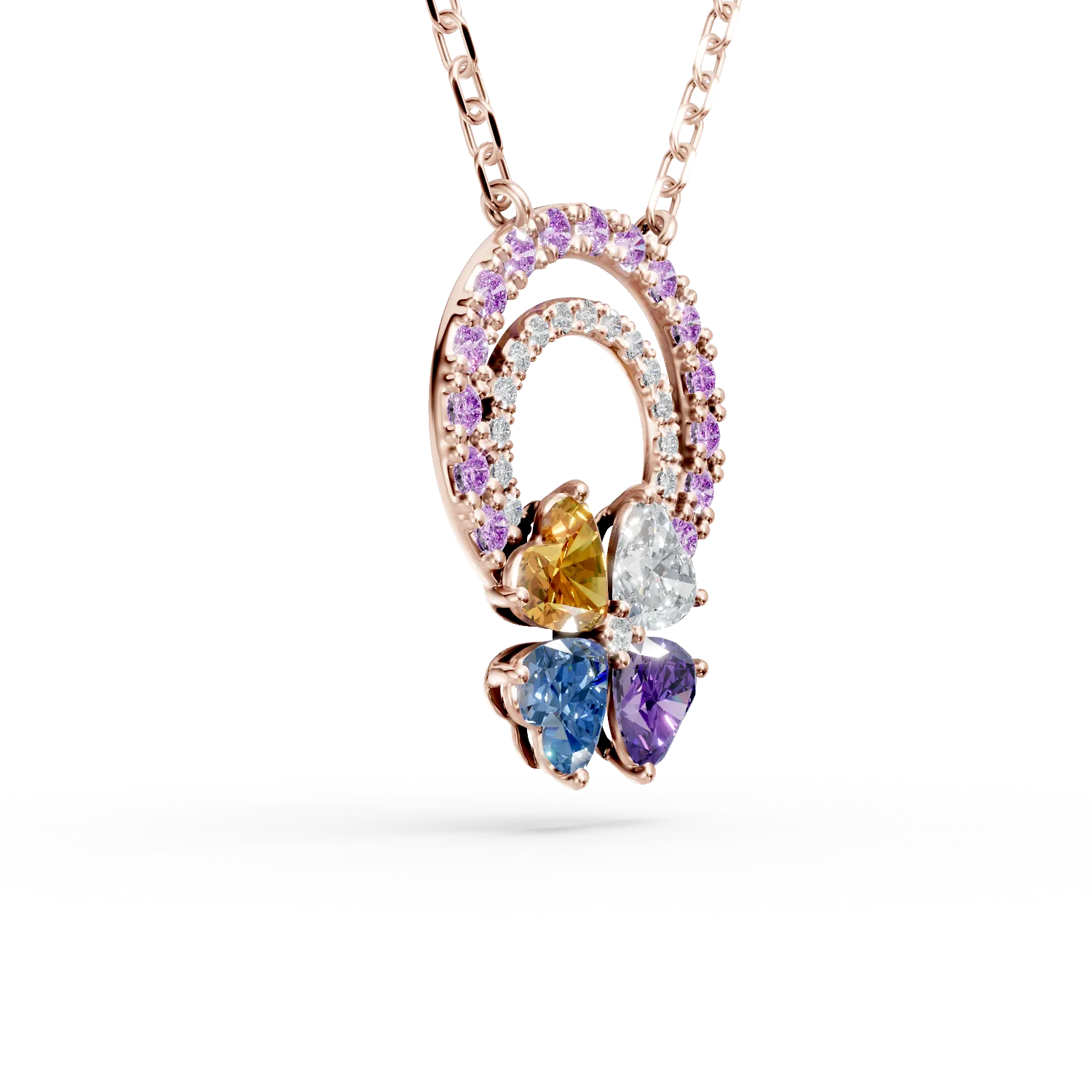 Rose gold flower pendant necklace with 0.7ct precious and semi-precious stones