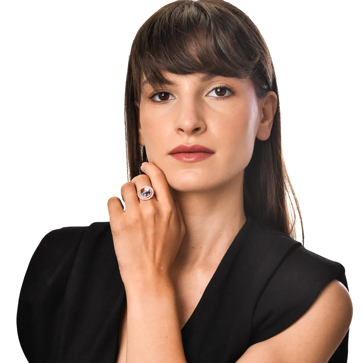 Inel floare din aur roz cu pietre pretioase si semipretioase de 2.9ct