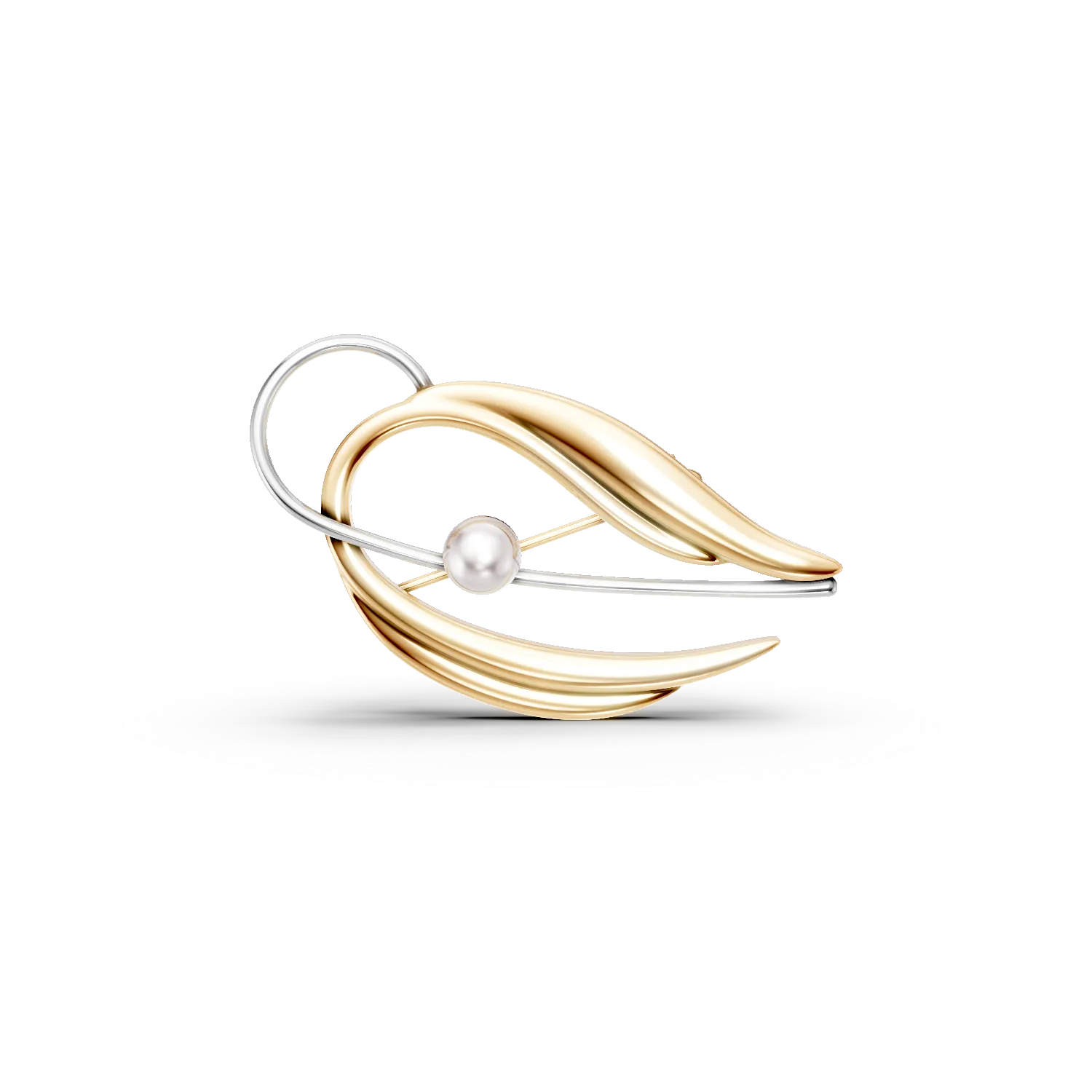 White-yellow-gold brooch with synthetic pearl-187901