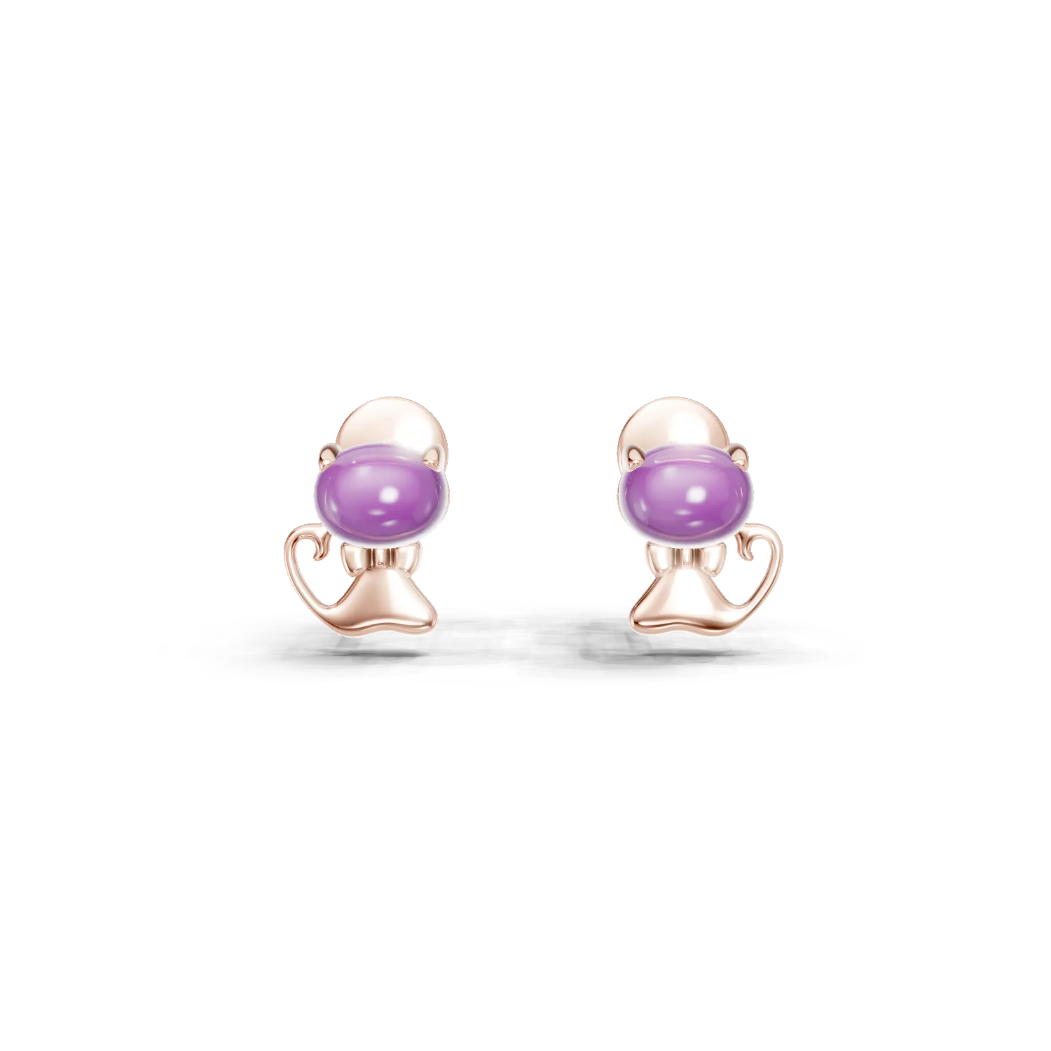 Pink gold cat children's earrings with 0.5ct amethysts-187915