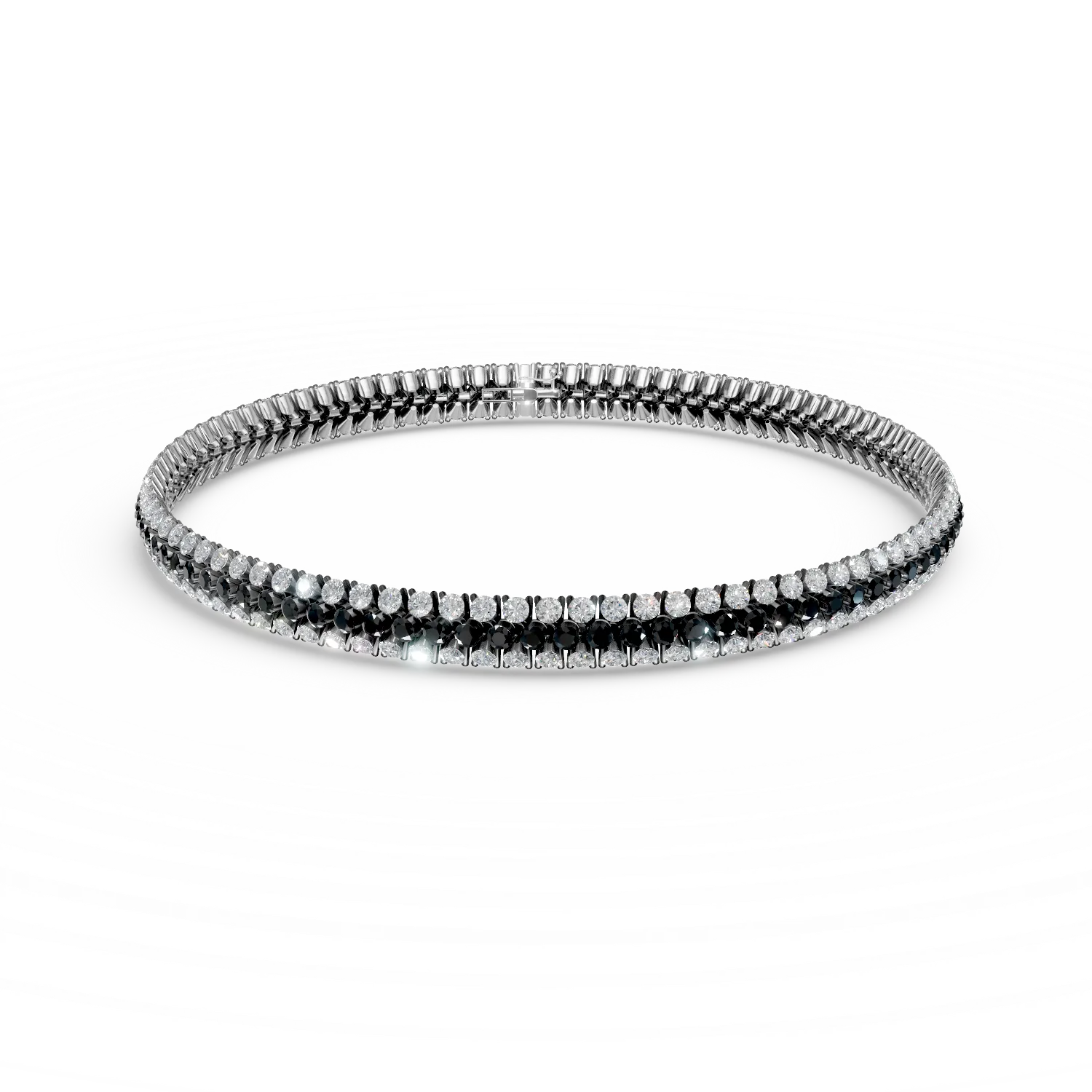 White gold tennis bracelet with white and black zirconia