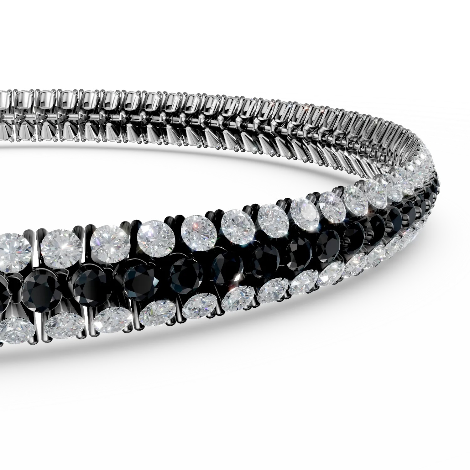 White gold tennis bracelet with white and black zirconia