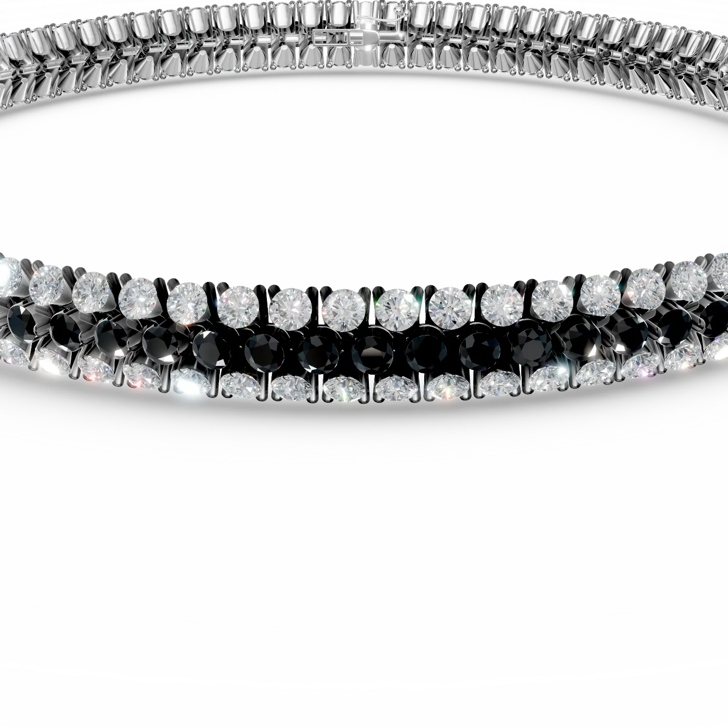 White gold tennis bracelet with white and black zirconia