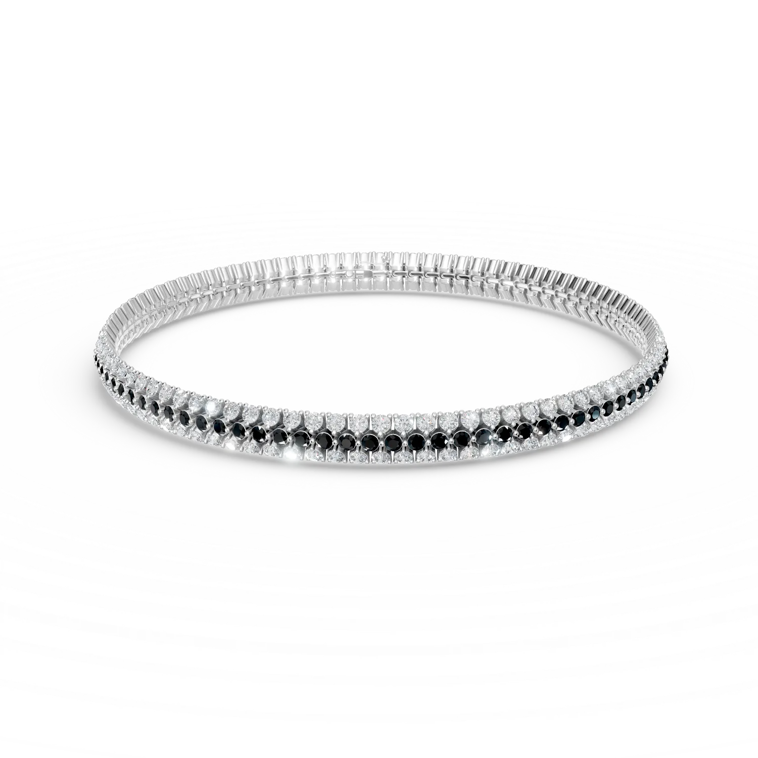 Bratara tennis din aur alb cu zirconii albe si negre