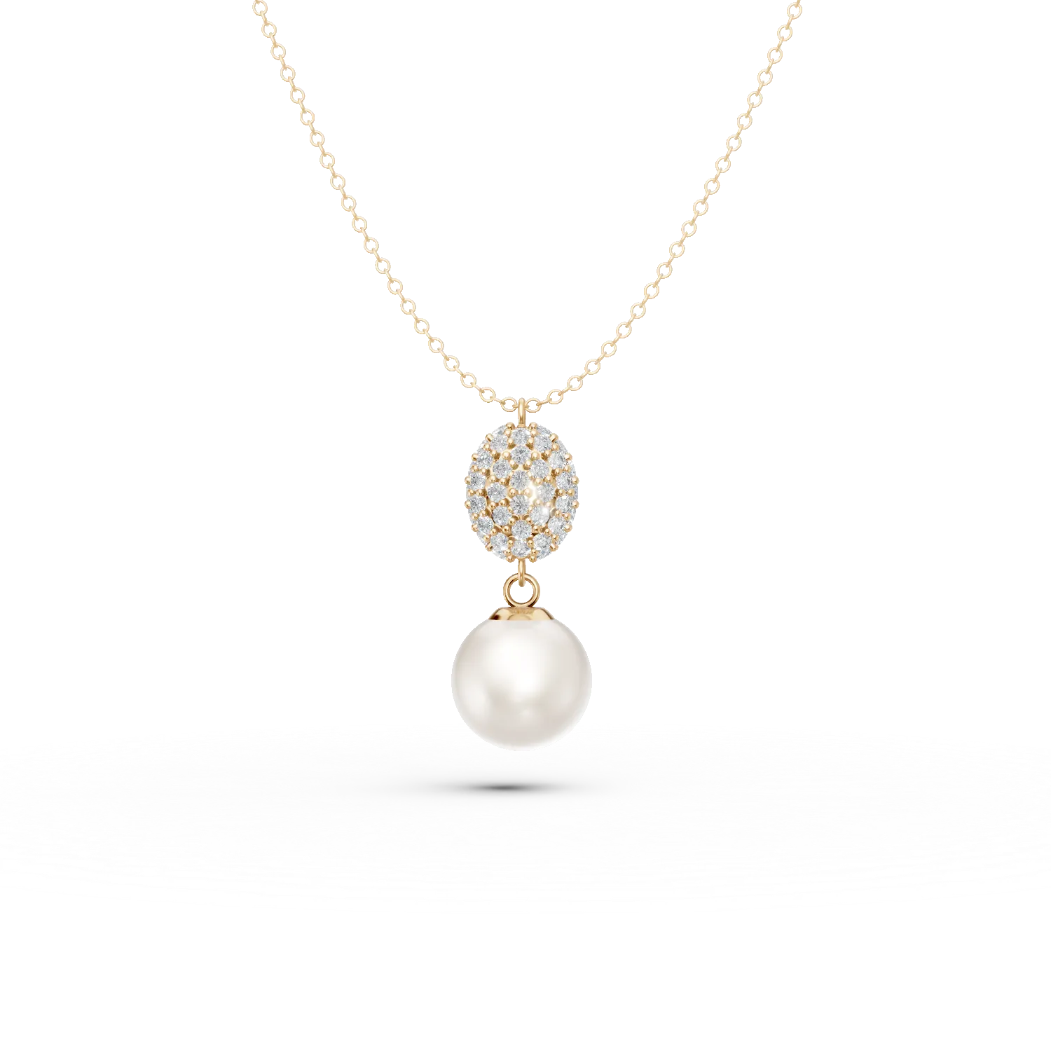 Lant cu pandantiv din aur galben cu perle de cultura de 0.6ct si zirconii