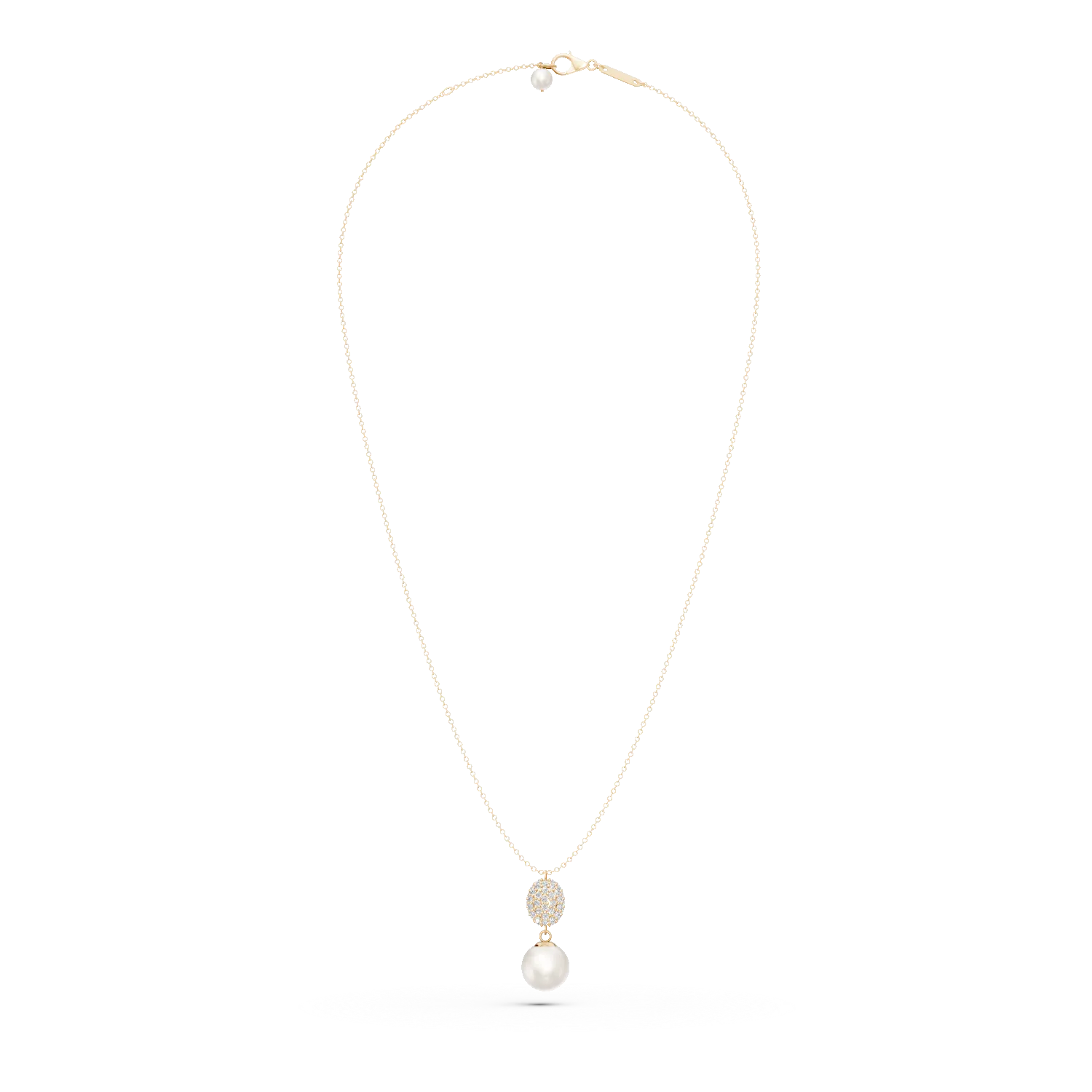 Lant cu pandantiv din aur galben cu perle de cultura de 0.6ct si zirconii