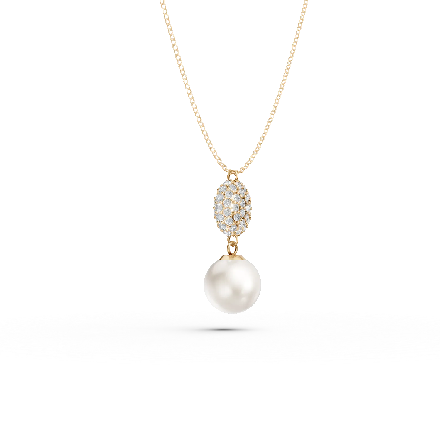 Lant cu pandantiv din aur galben cu perle de cultura de 0.6ct si zirconii