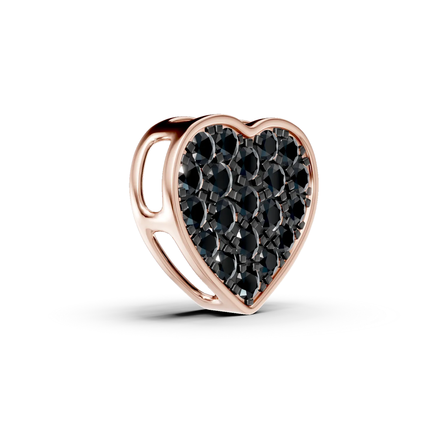 Pandantiv inima din aur roz cu diamante negre de 0.2ct