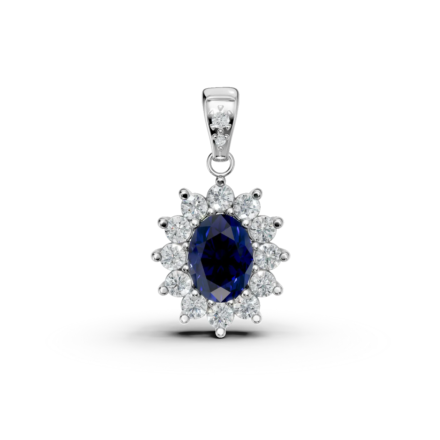 Pandantiv din aur alb cu safir oval de 0.5ct si diamante de 0.2ct