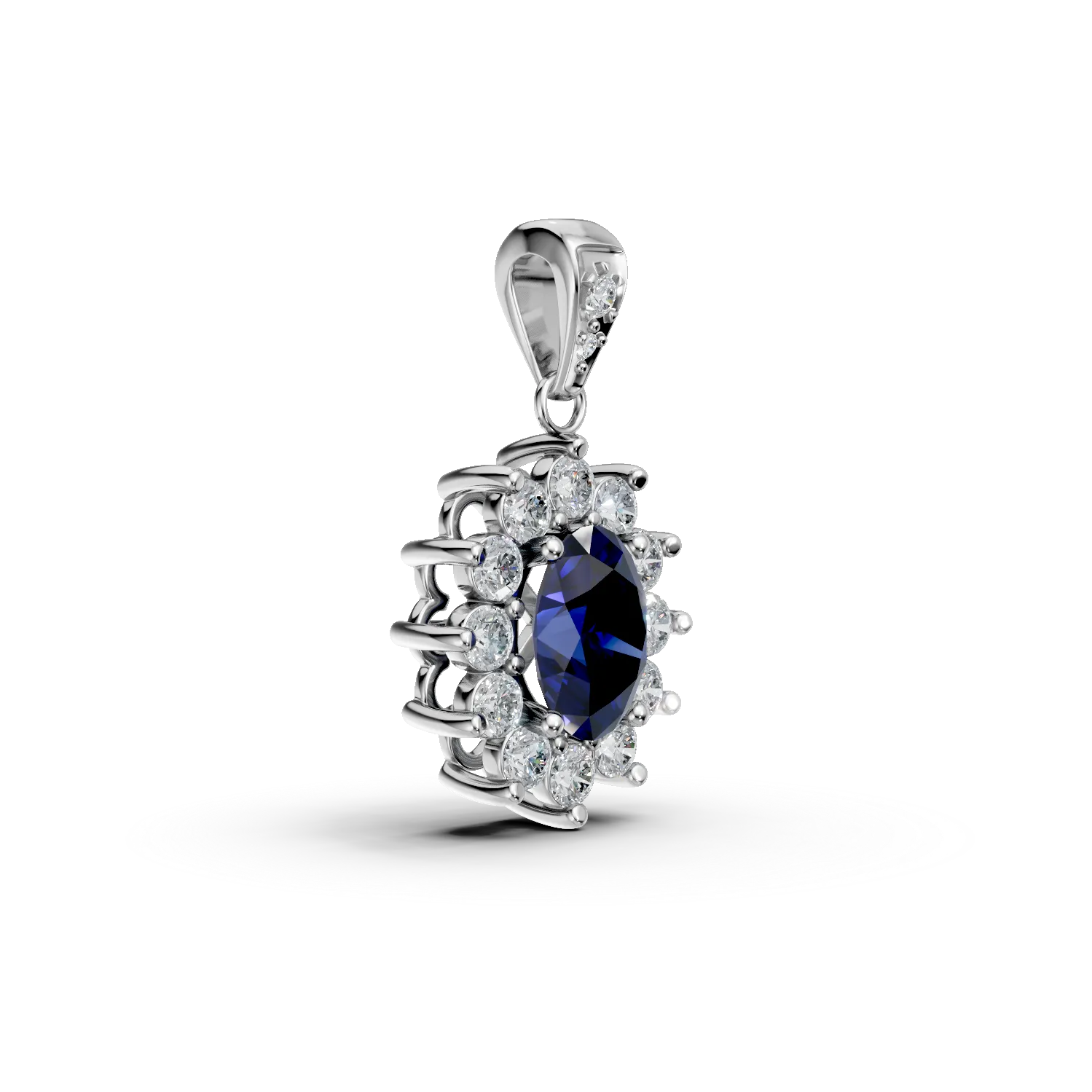 Pandantiv din aur alb cu safir de 0.5ct si diamante de 0.2ct