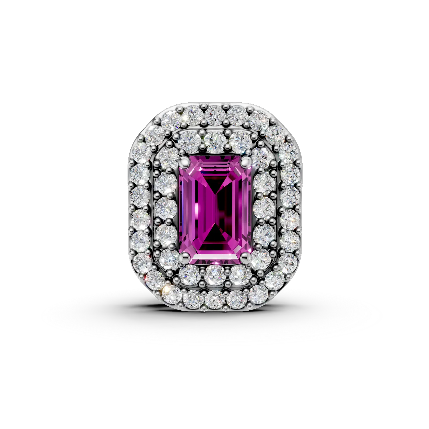 Pandantiv geometric din aur alb cu rubin rectangular de 0.6ct si diamante de 0.2ct