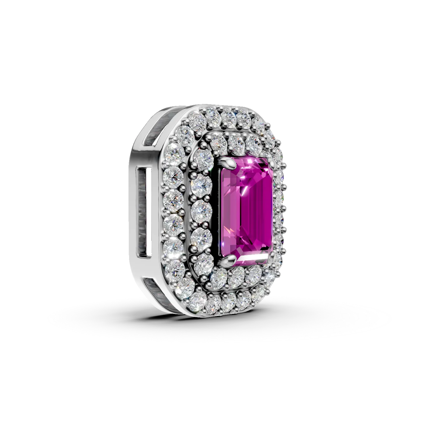Pandantiv geometric din aur alb cu rubin de 0.6ct si diamante de 0.2ct