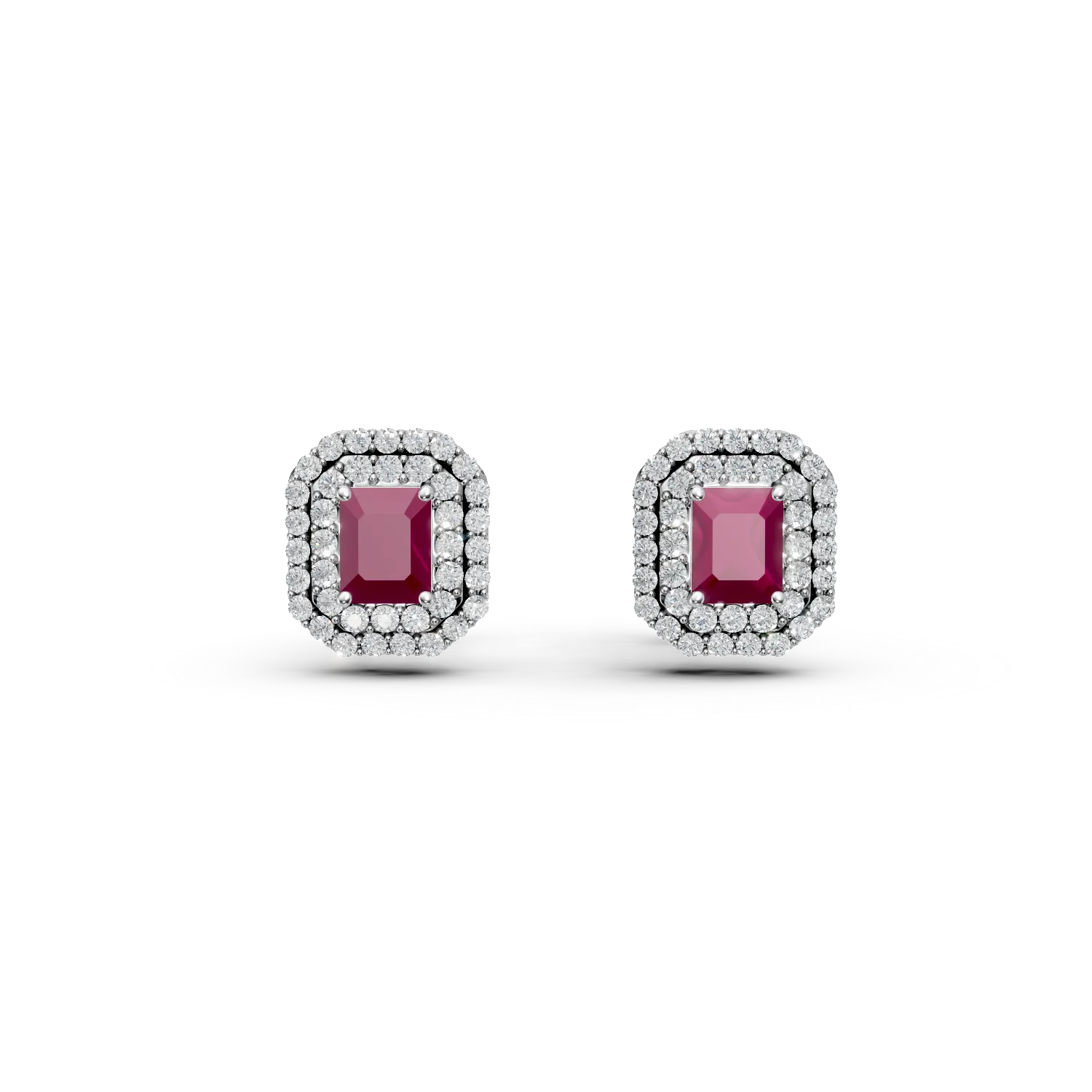 Cercei din aur alb cu rubine rectangulare de 1.2ct si diamante de 0.6ct