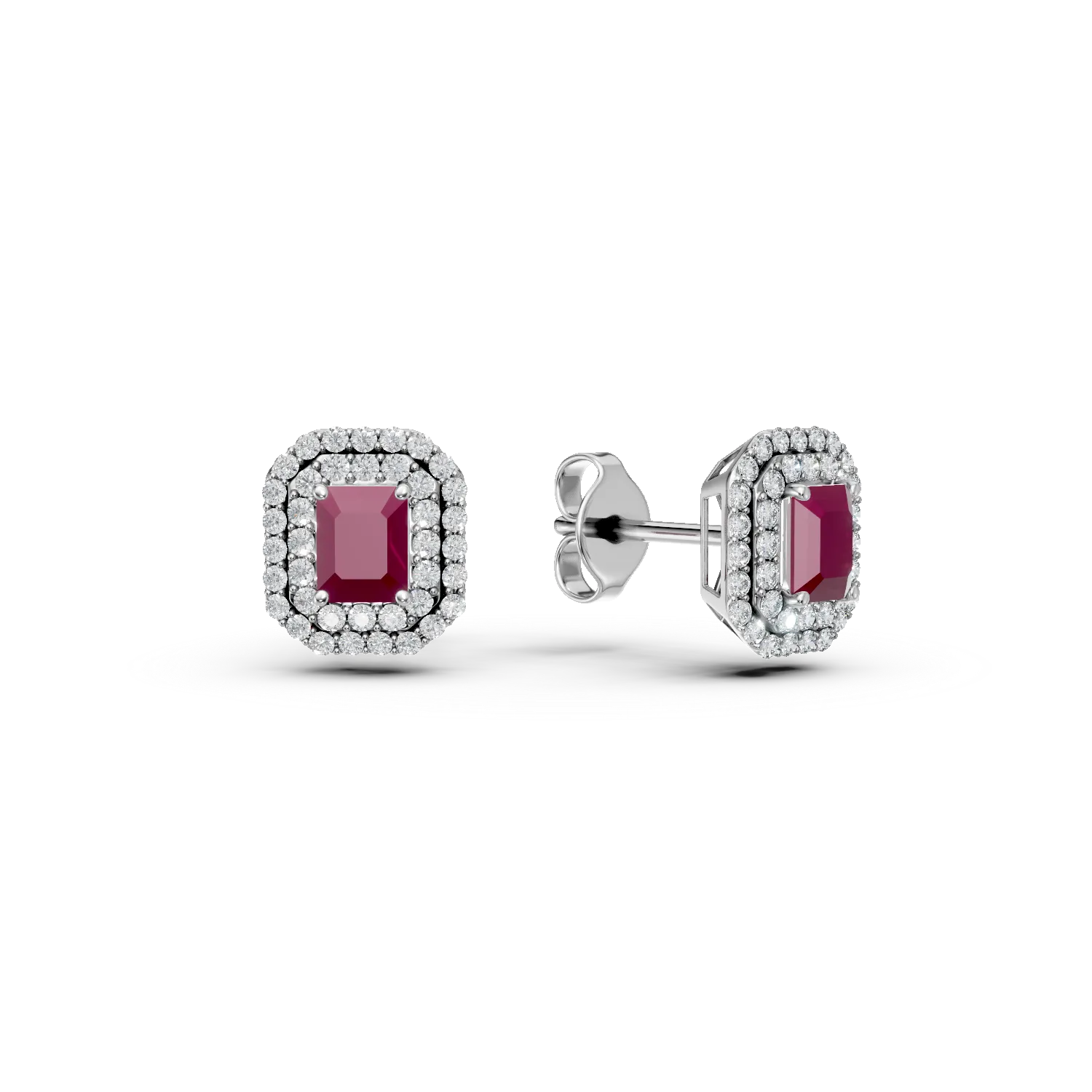 Cercei din aur alb cu rubine rectangulare de 1.2ct si diamante de 0.6ct