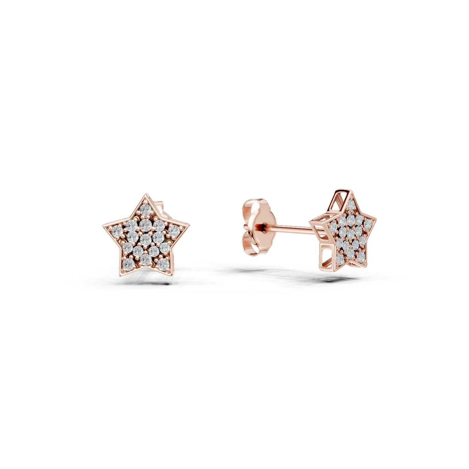 Cercei stea din aur roz cu diamante de 0.1ct
