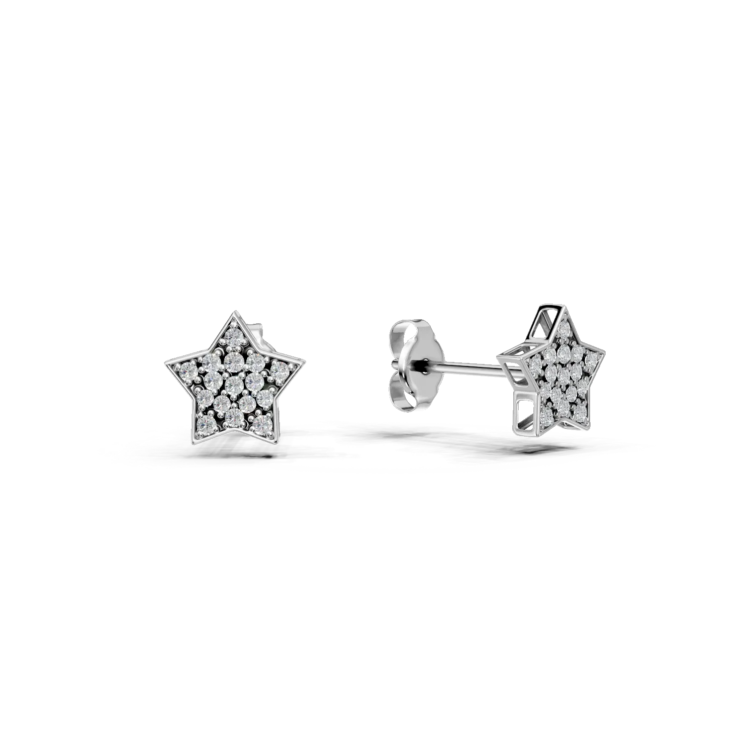 Cercei stea din aur alb cu diamante de 0.1ct