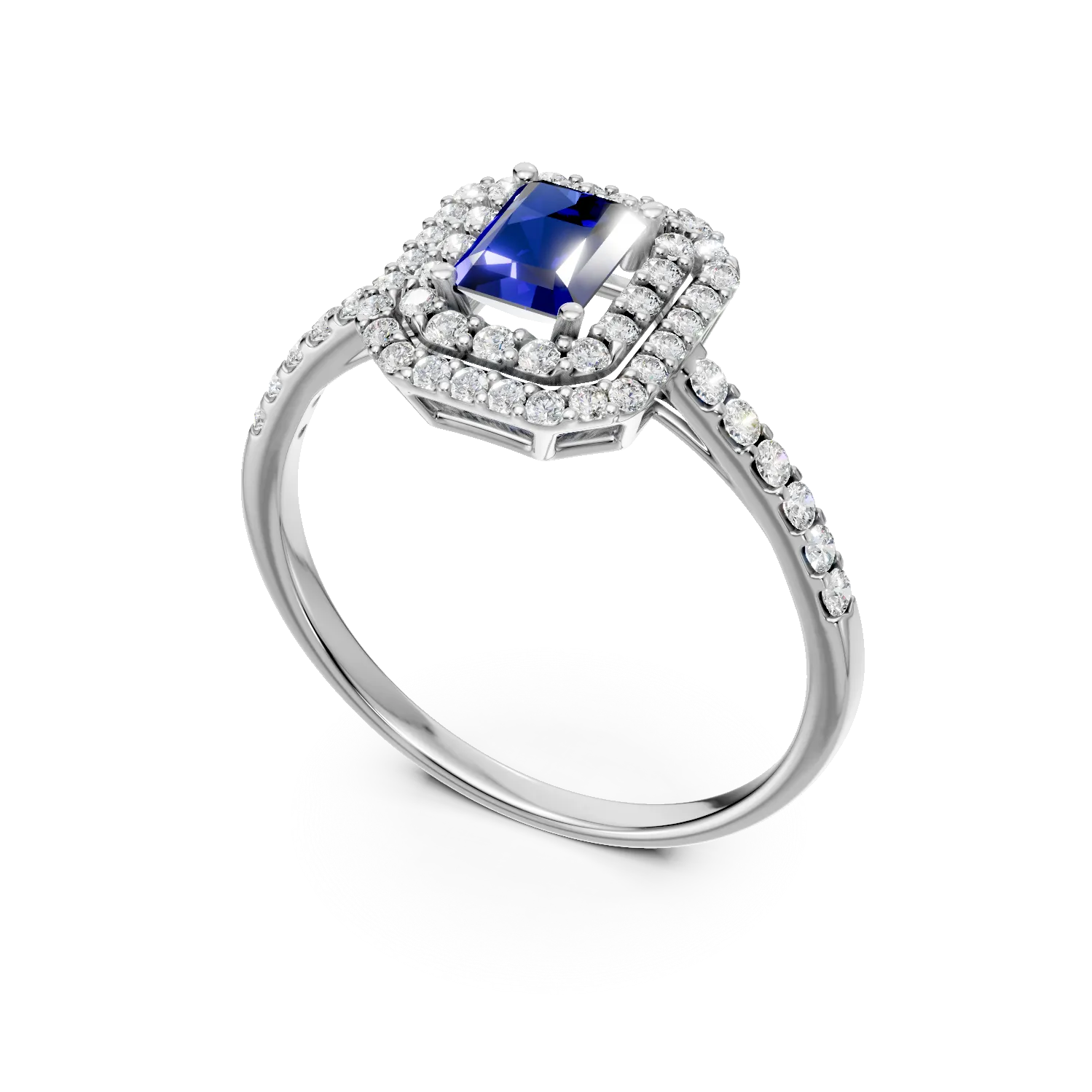 Inel din aur alb cu safir rectangular de 0.5ct si diamante de 0.4ct