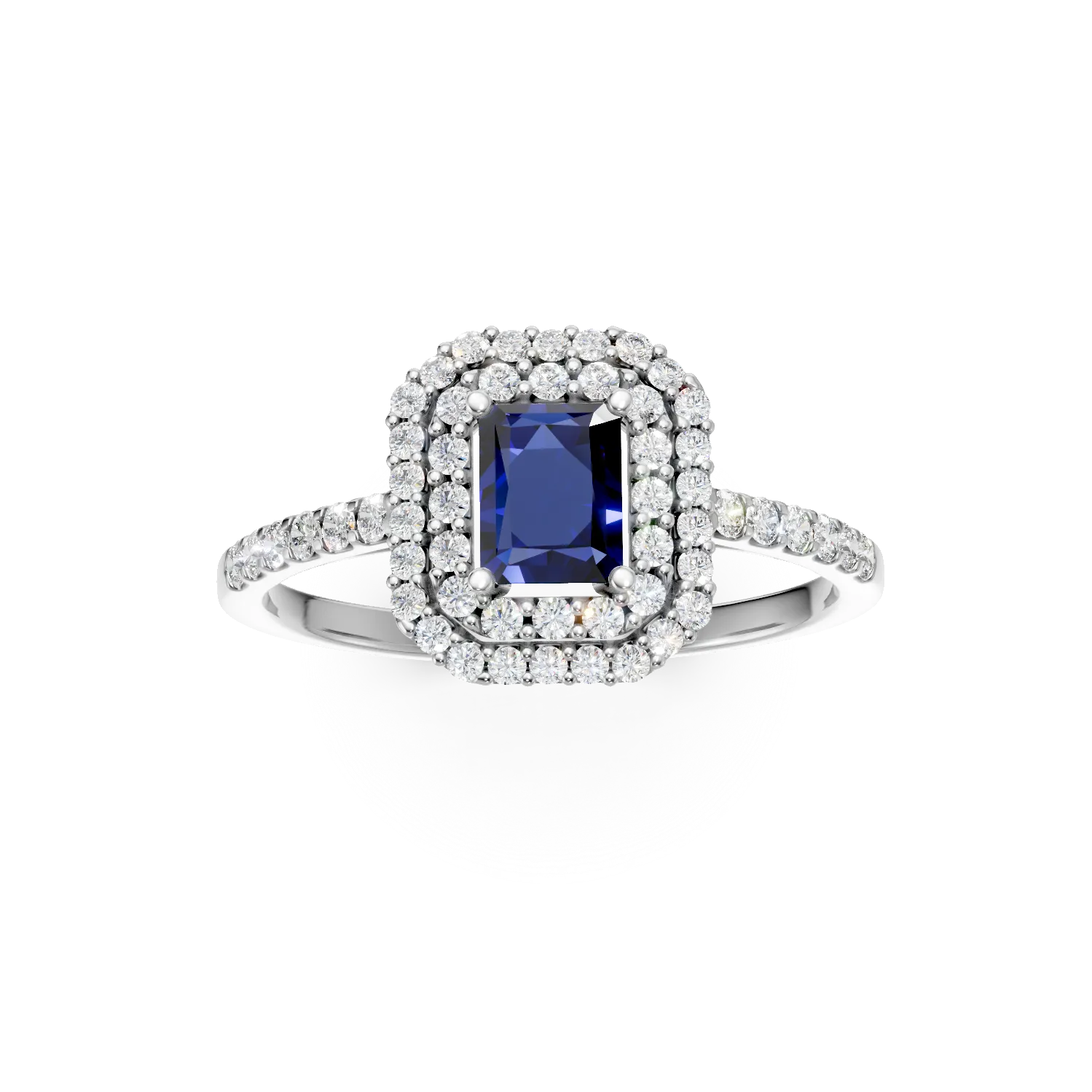 Inel din aur alb cu safir rectangular de 0.5ct si diamante de 0.4ct