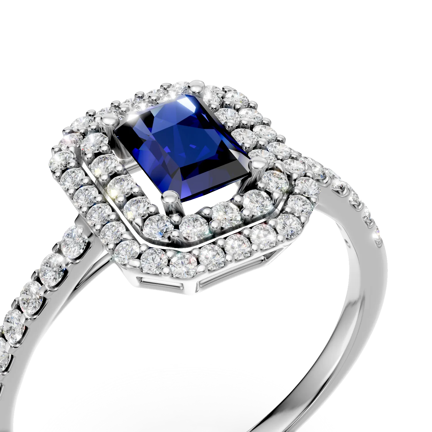 Inel din aur alb cu safir rectangular de 0.5ct si diamante de 0.4ct