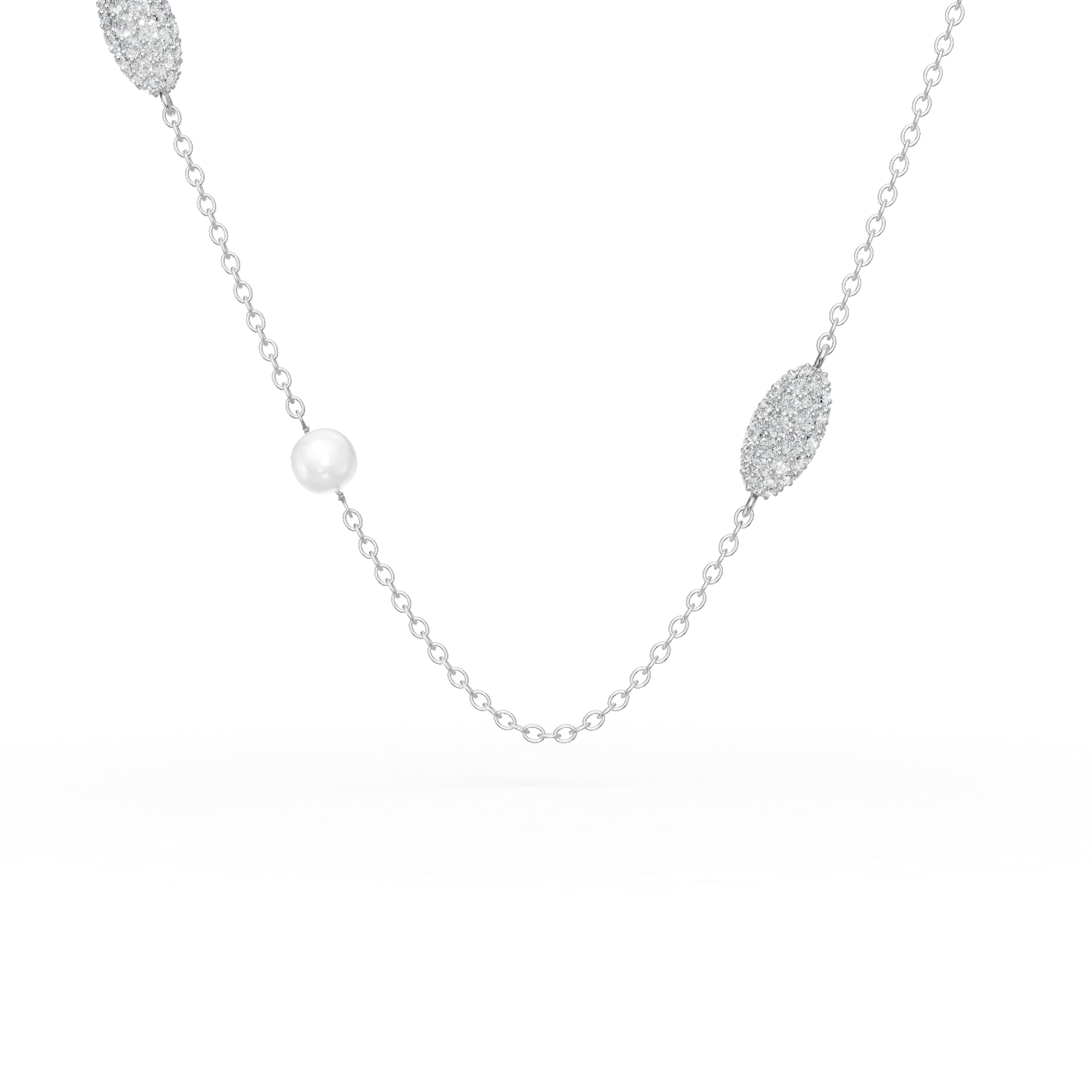 Colier din aur alb cu zirconii si perle de cultura de 0.5ct-188230