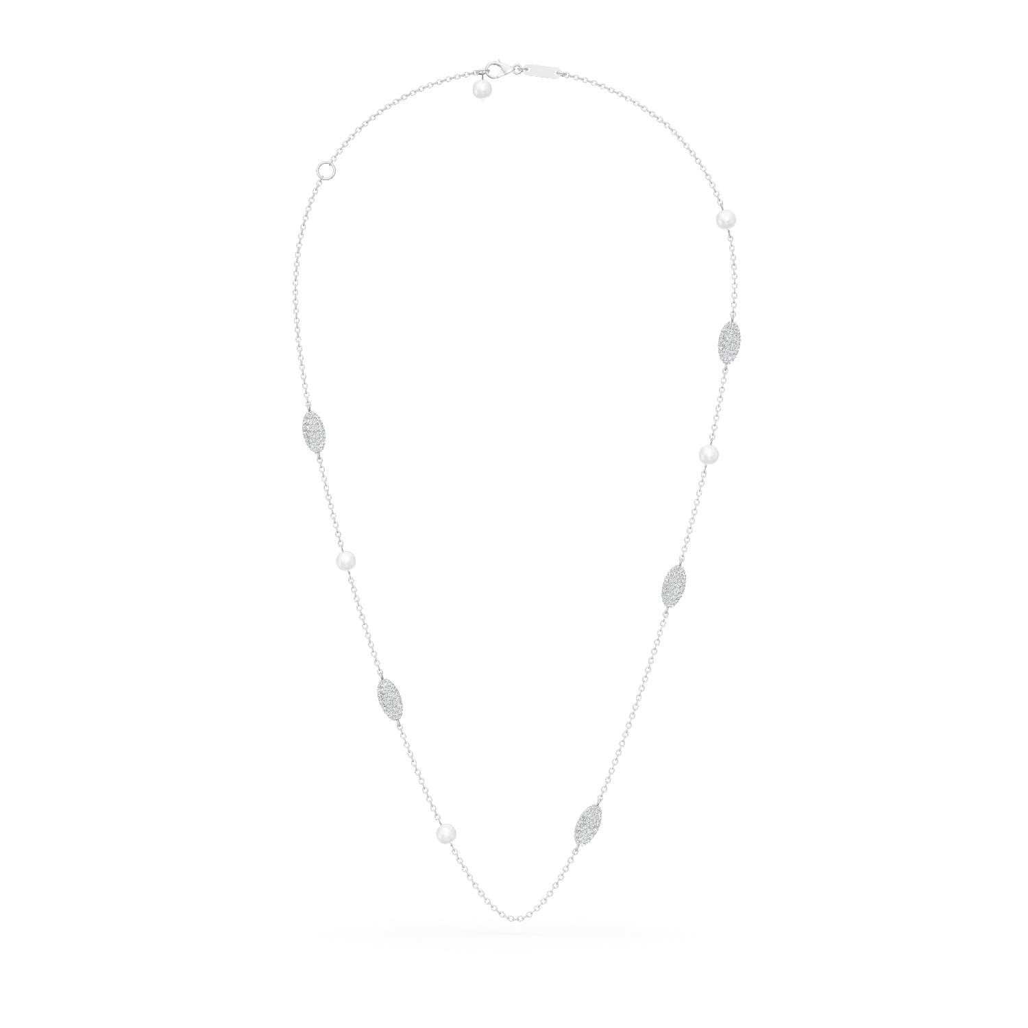 Colier din aur alb cu zirconii si perle de cultura de 0.5ct
