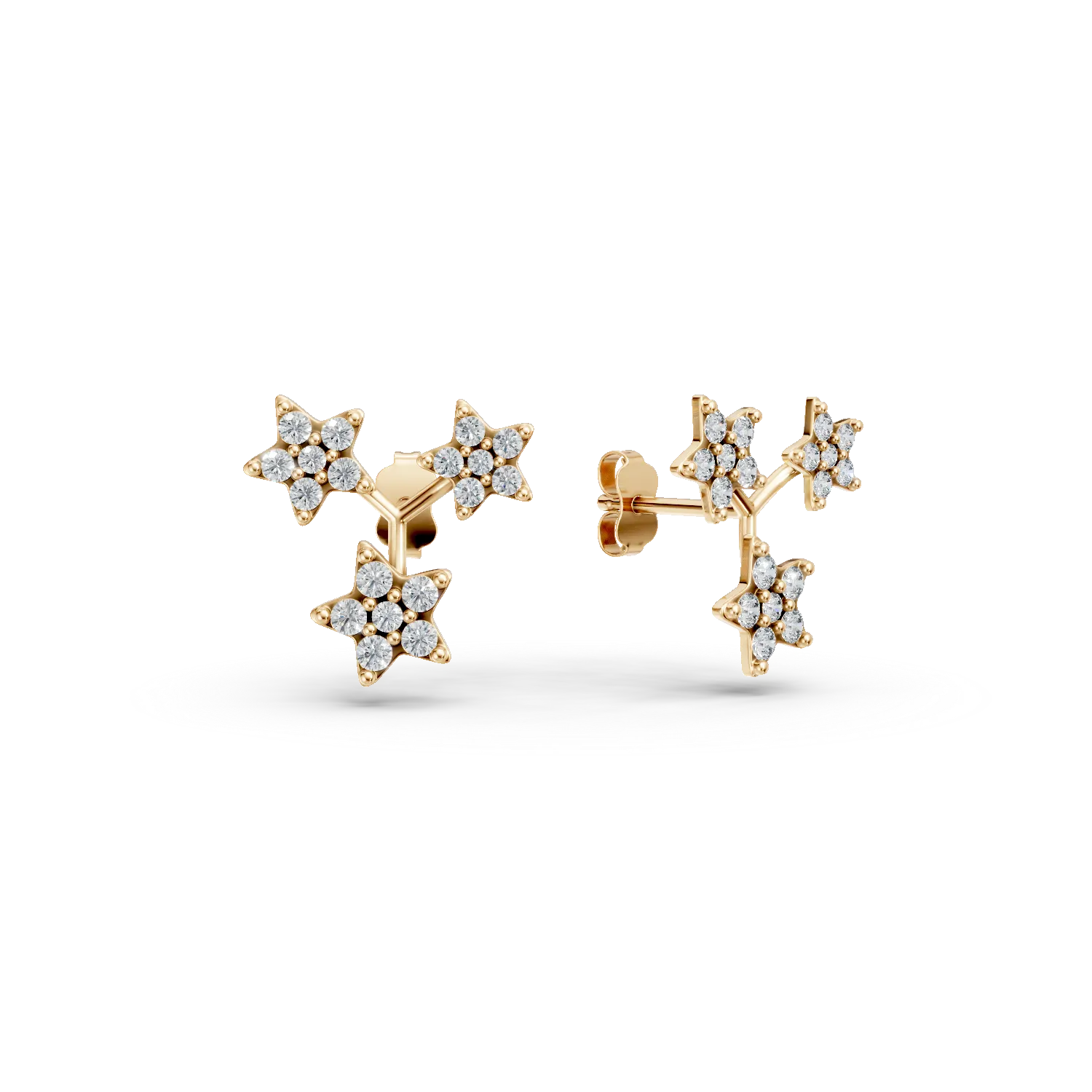 Yellow gold star earrings with zirconia