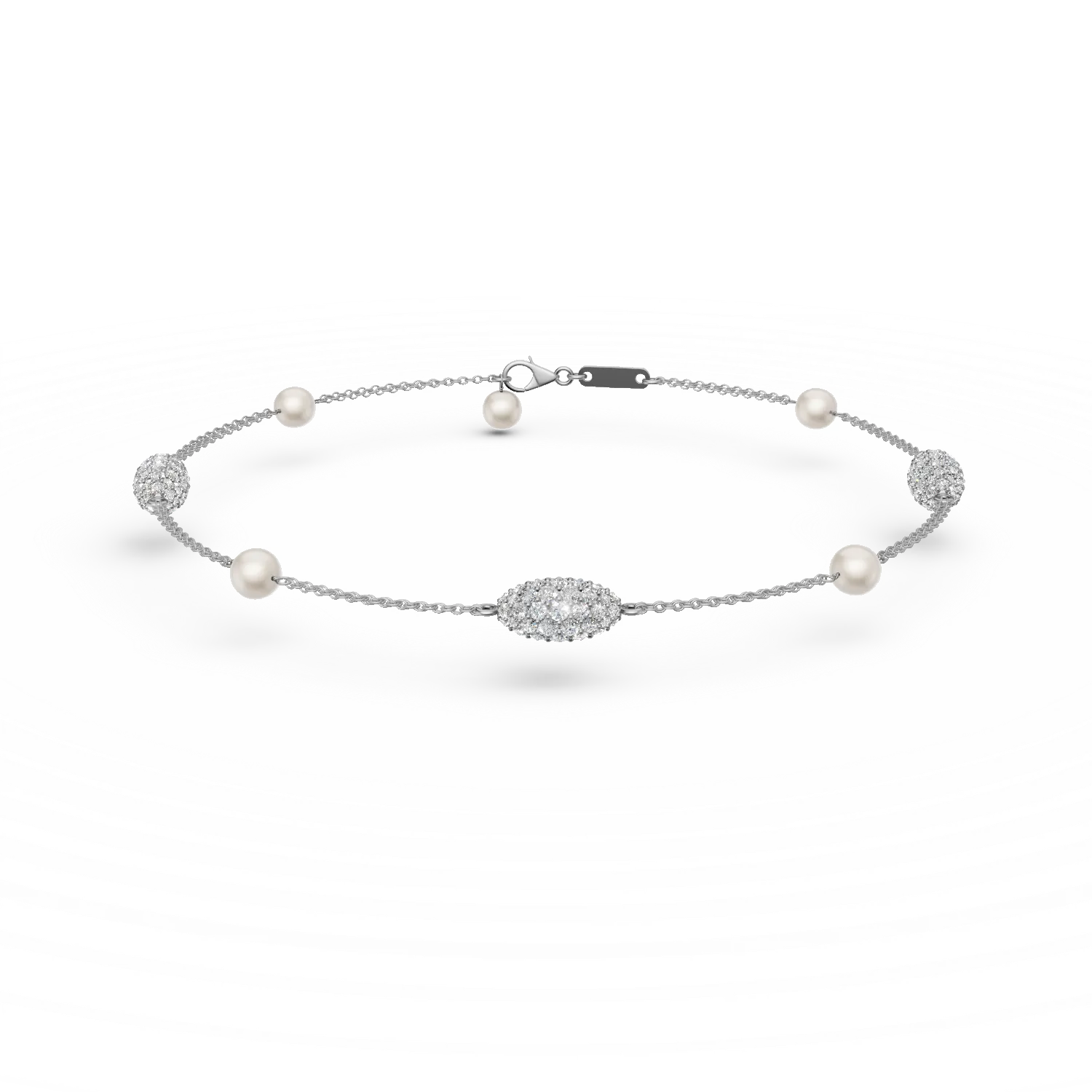 Bratara din aur alb cu zirconii si perle de cultura de 0.5ct