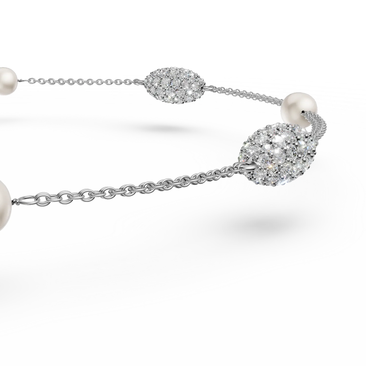 Bratara din aur alb cu zirconii si perle de cultura de 0.5ct