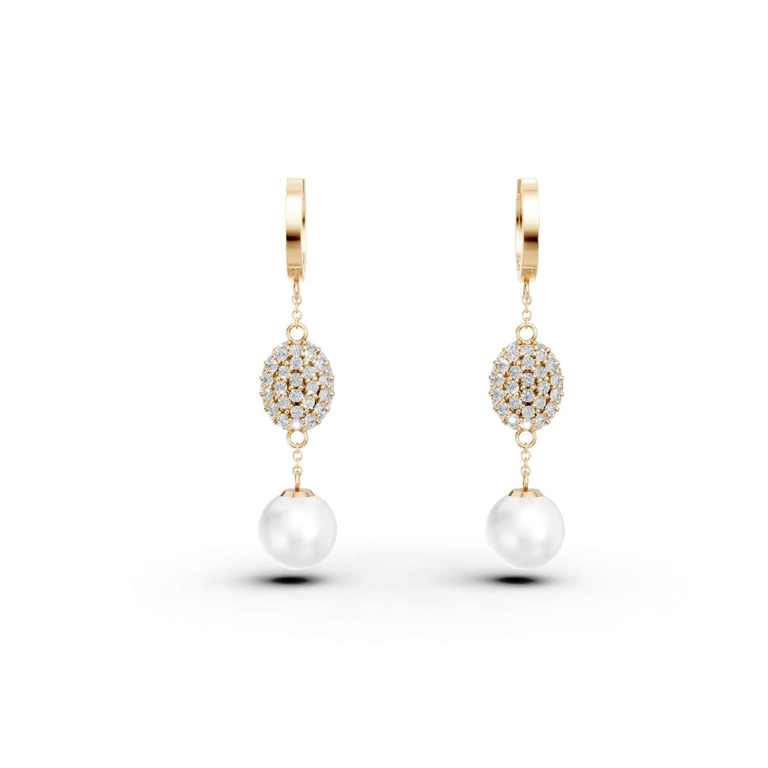 Cercei din aur galben cu zirconii si perle de cultura de 1.2ct