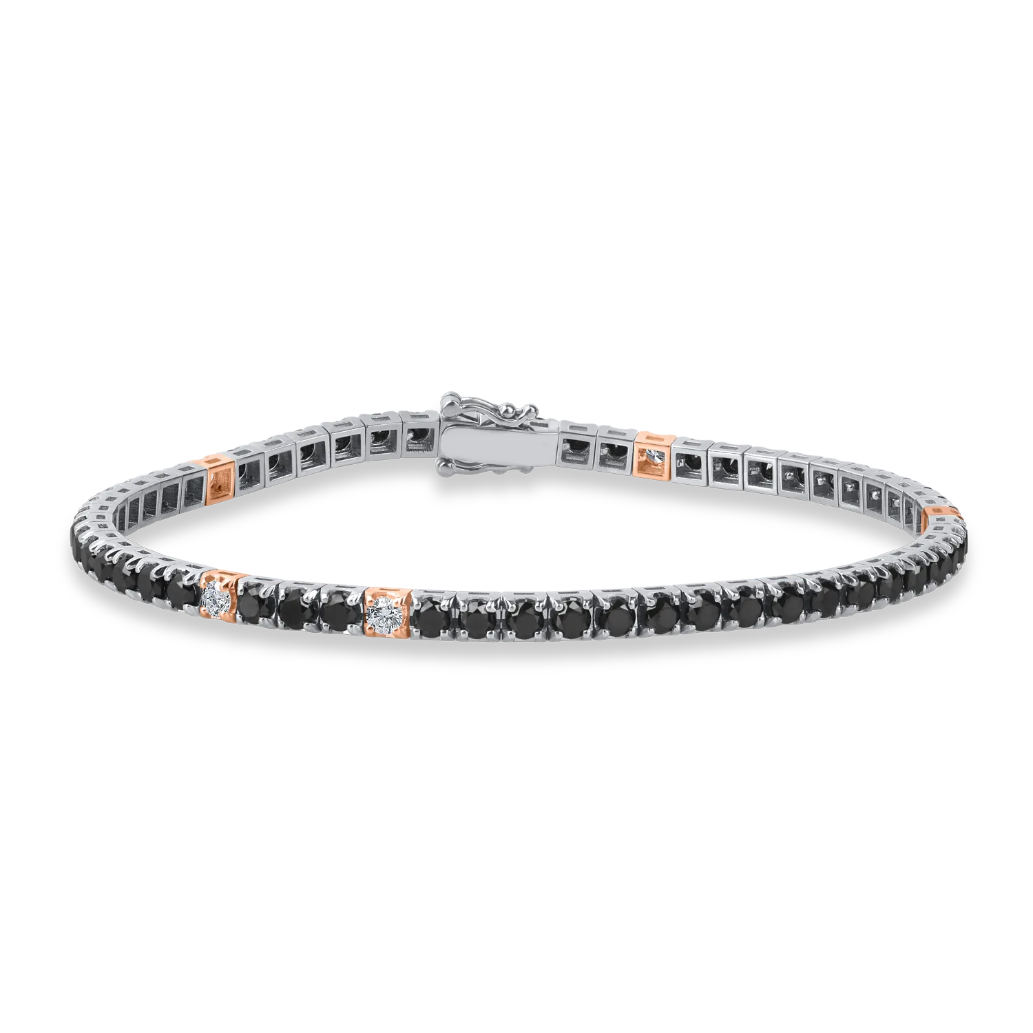 Bratara tennis din aur roz-negru cu diamante de 6.6ct