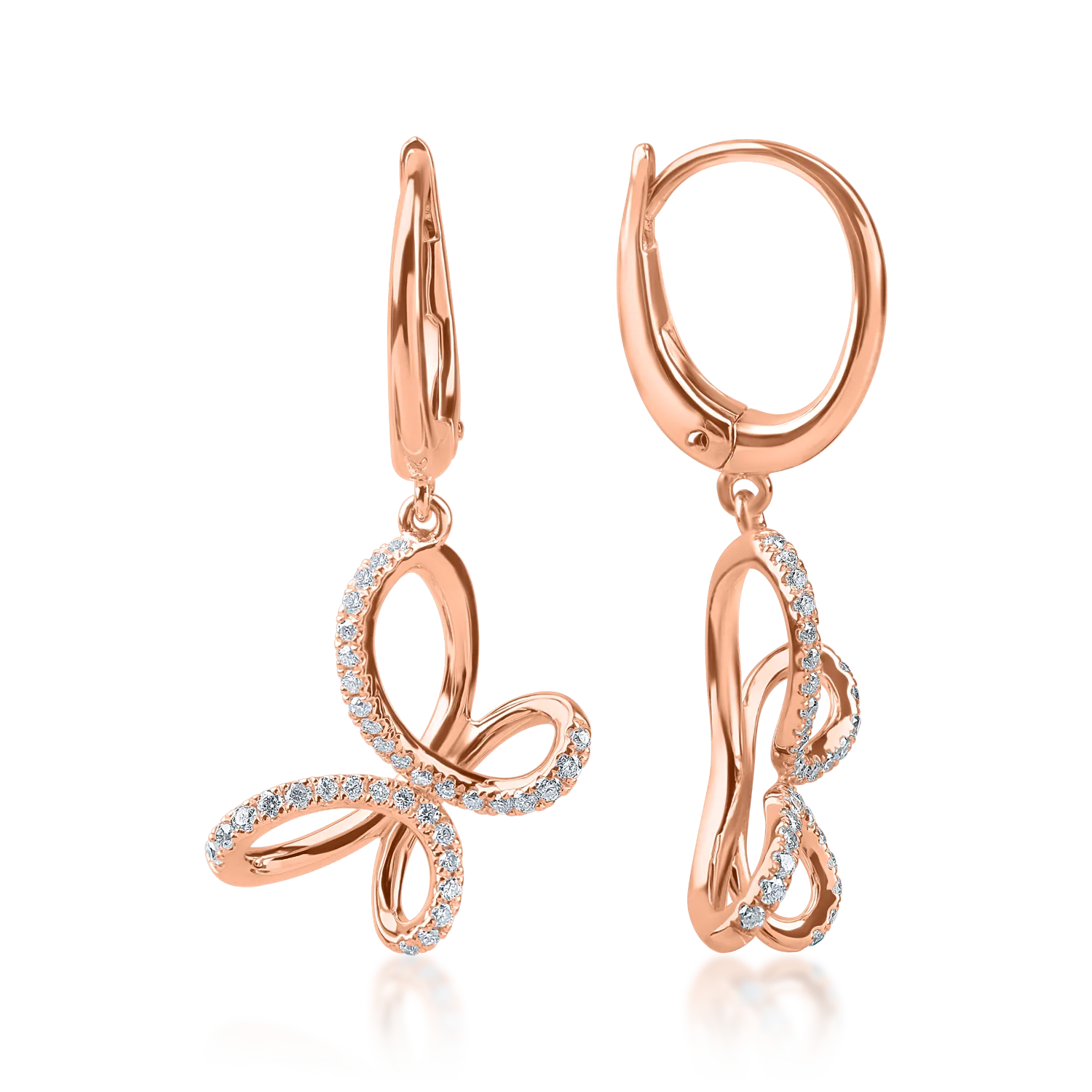 Cercei fluturi din aur roz cu diamante de 0.2ct - 2 | YEO