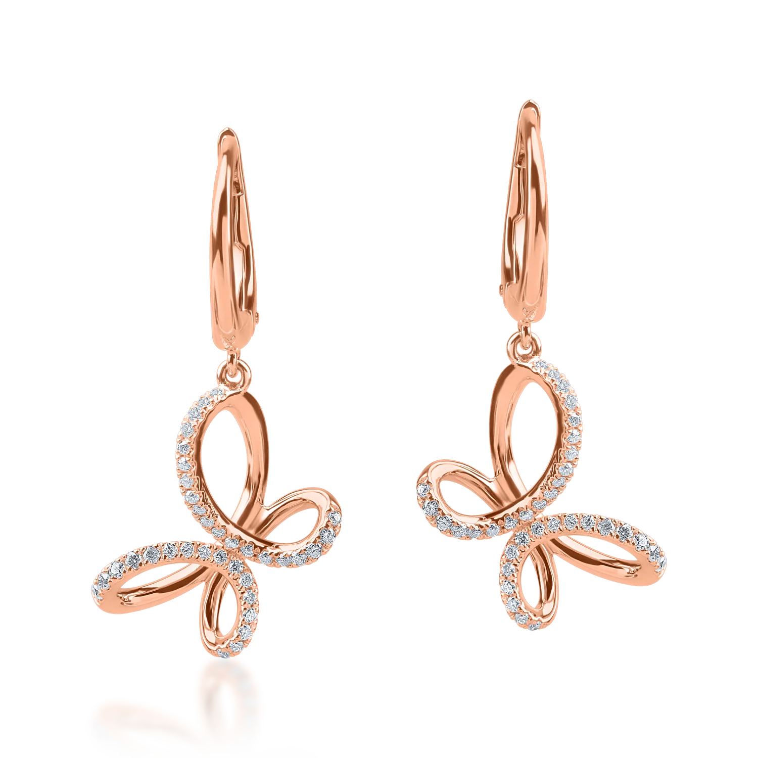 Cercei fluturi din aur roz cu diamante de 0.2ct