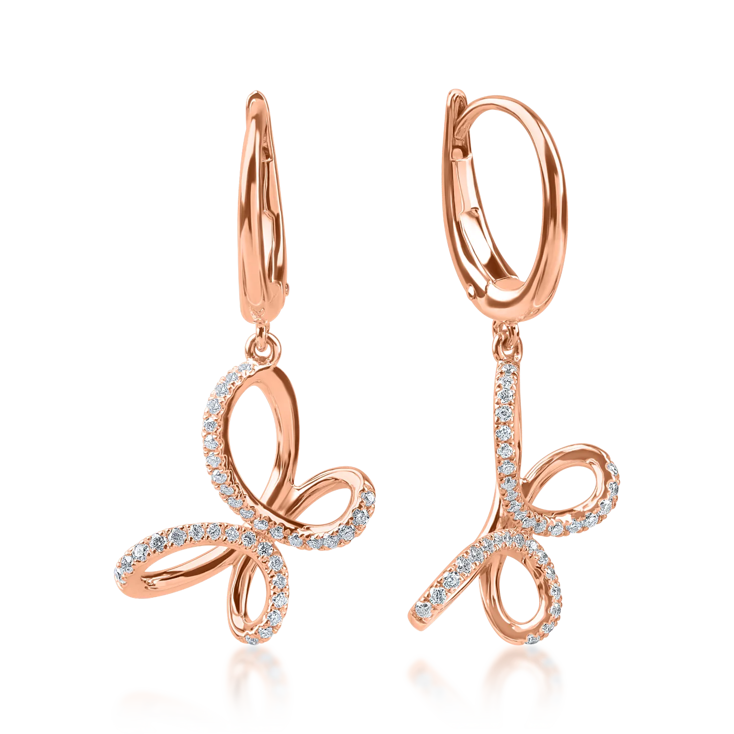 Cercei fluturi din aur roz cu diamante de 0.2ct