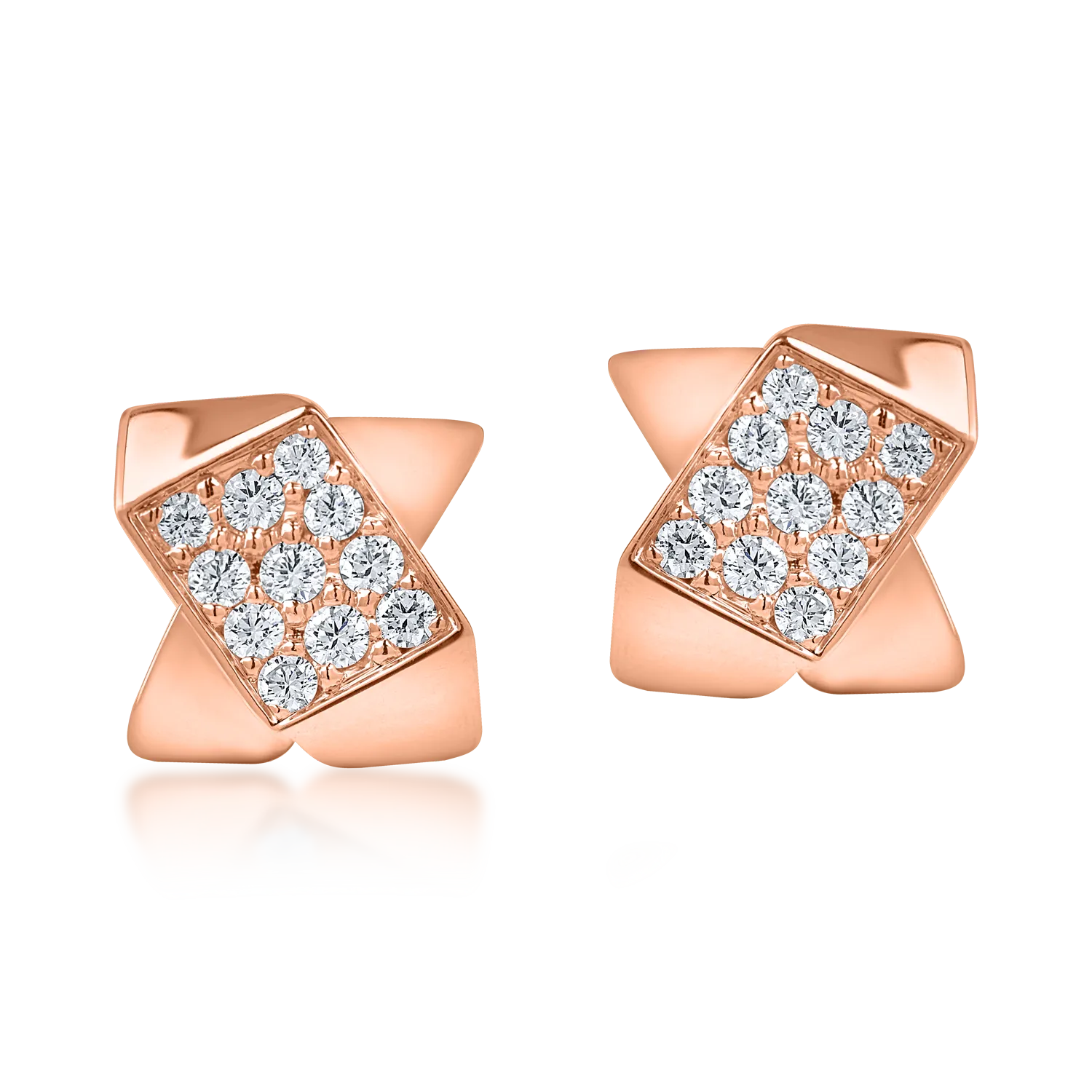 Rózsarany geometrikus fülbevaló 0.5ct gyémántokkal