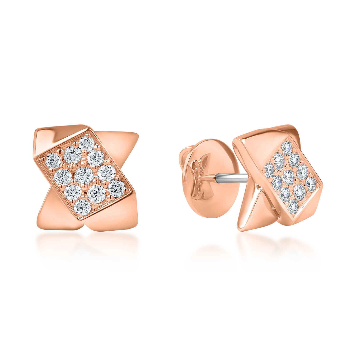 Rózsarany geometrikus fülbevaló 0.5ct gyémántokkal